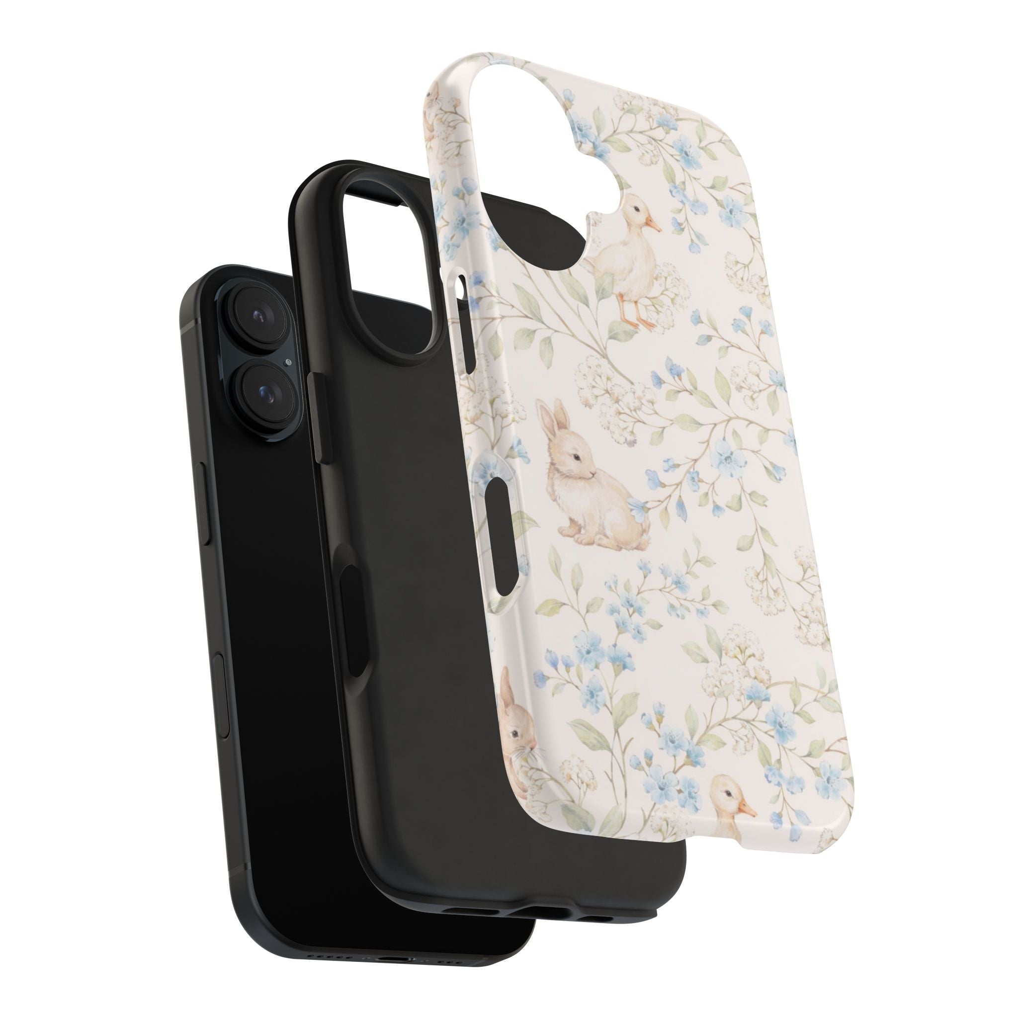 Floral Bunny Tough Phone Case — Pastel Spring Rabbit Protective Cover