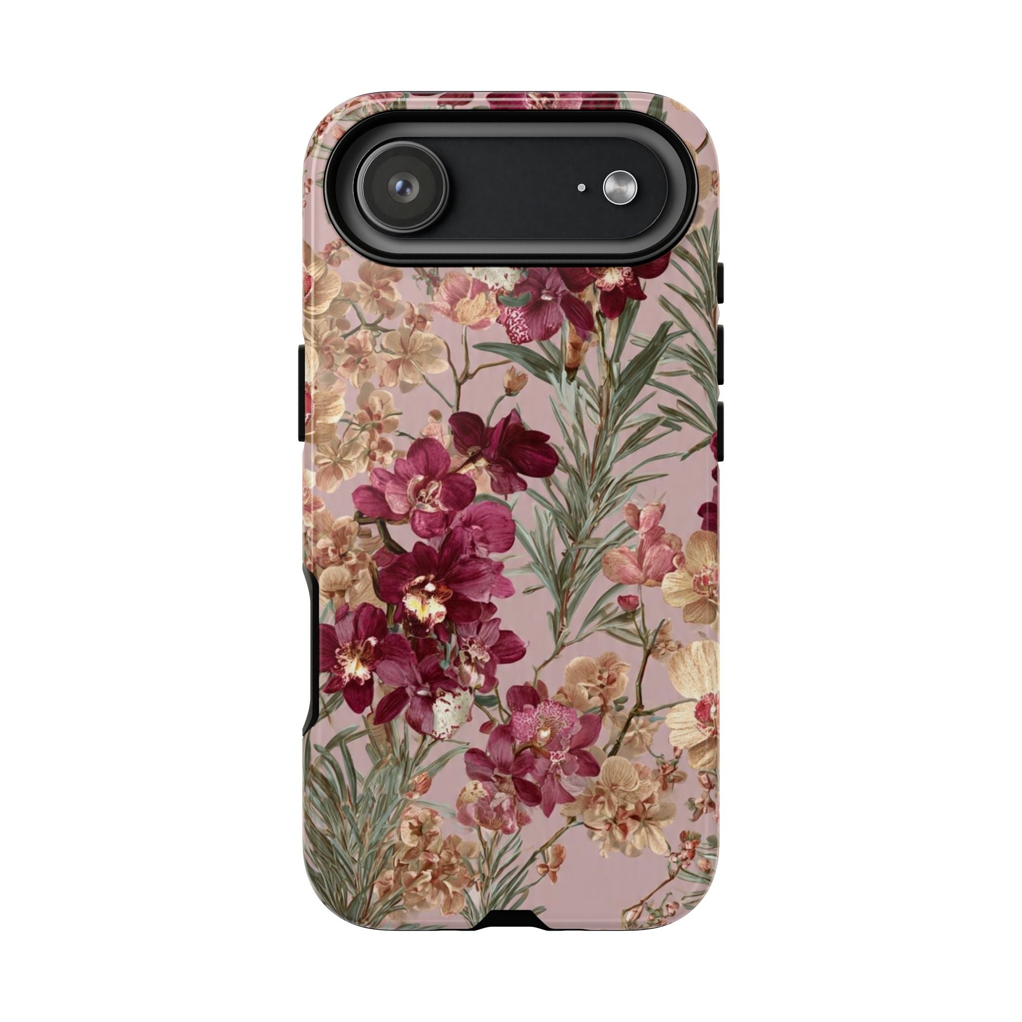 Floral Orchid Tough Phone Case — Vintage Pink Burgundy Protection