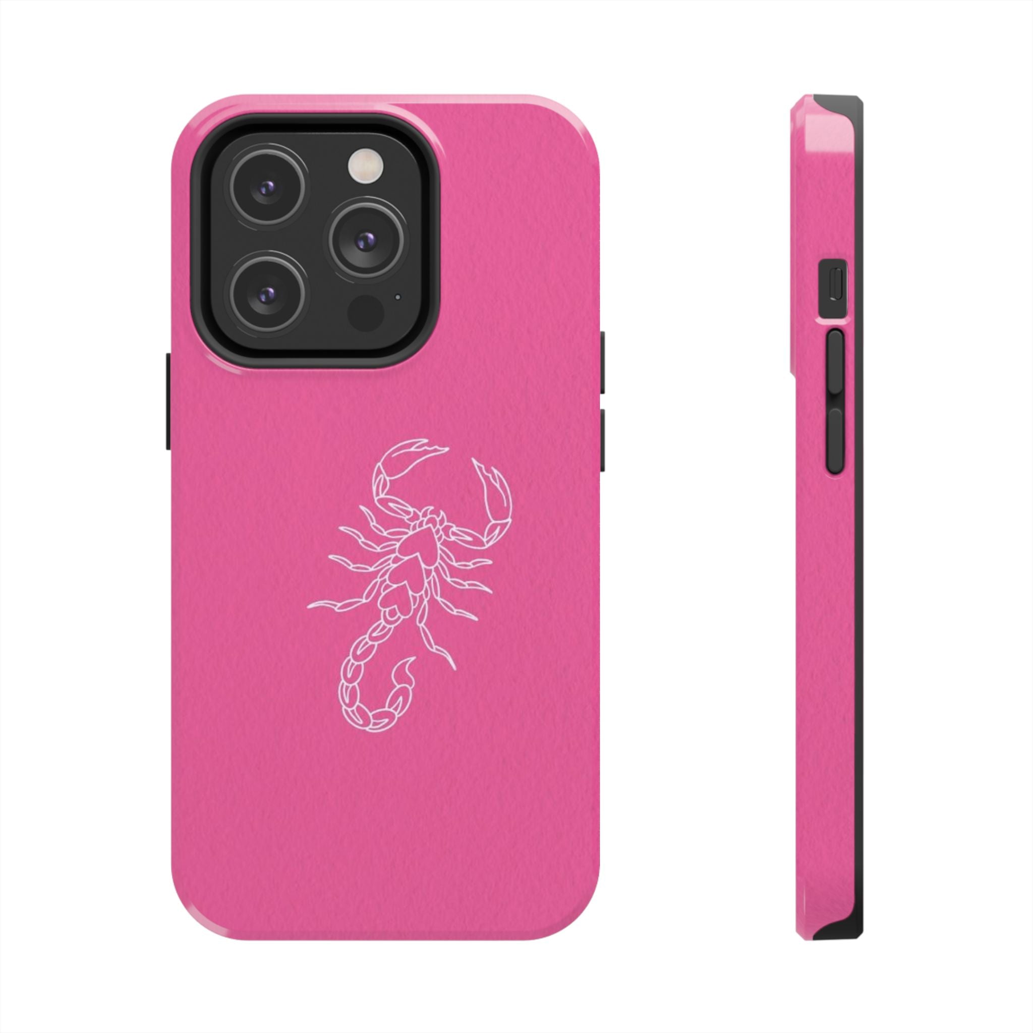 Pink Scorpion Tough Phone Case — Protective iPhone Case with White Scorpion Design