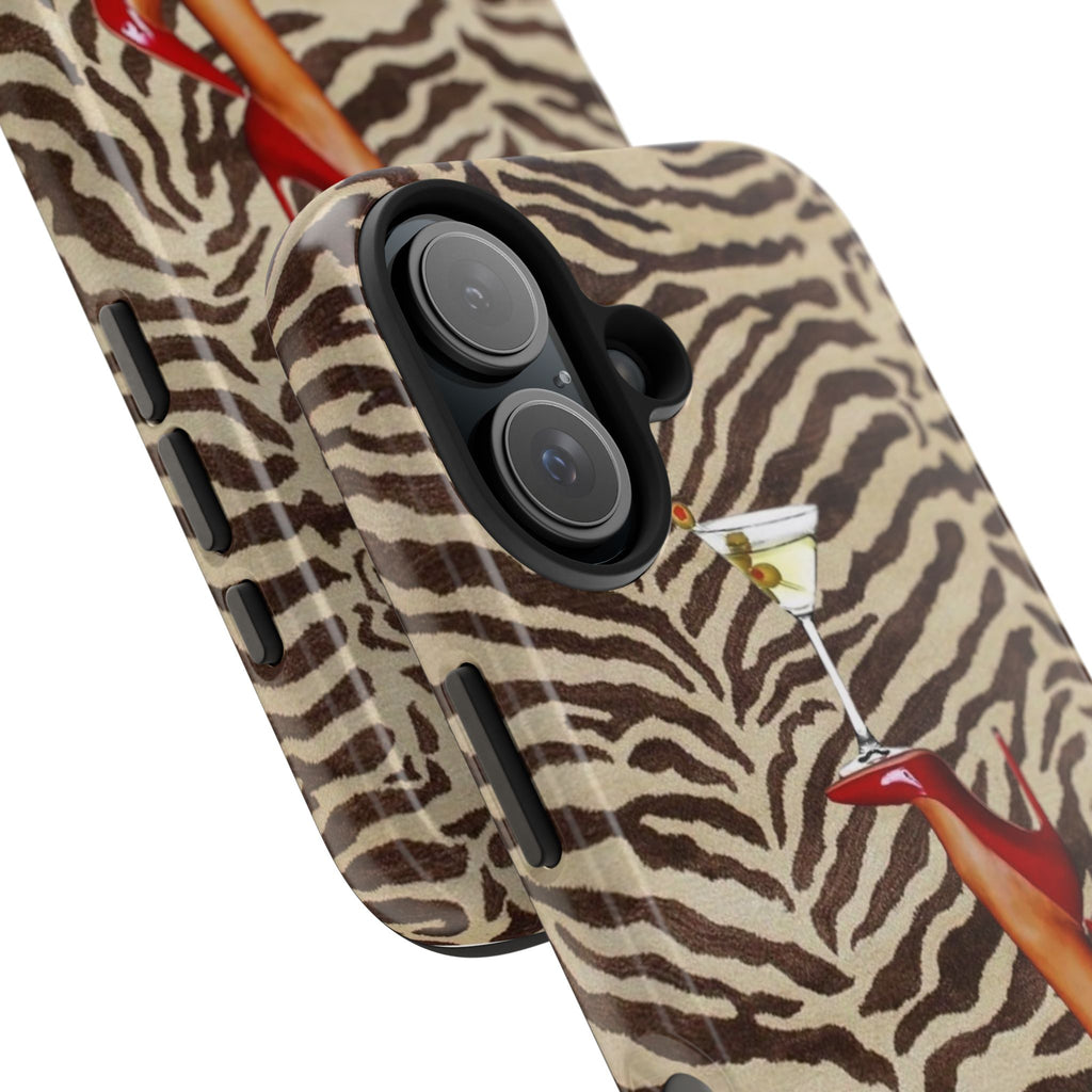 Zebra Glam Tough Phone Case — Martini & Red Heels Retro Style