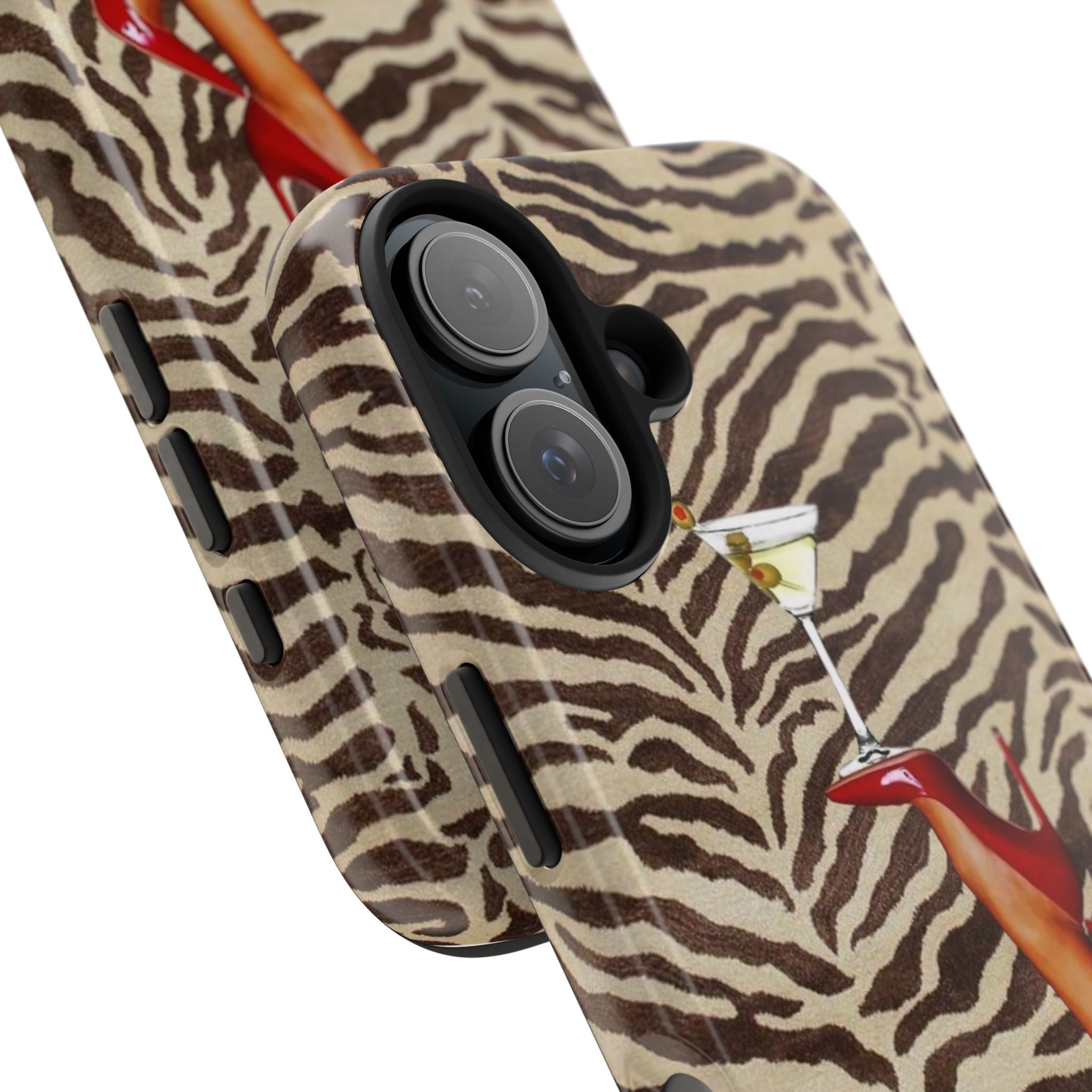 Zebra Glam Tough Phone Case — Martini & Red Heels Retro Style