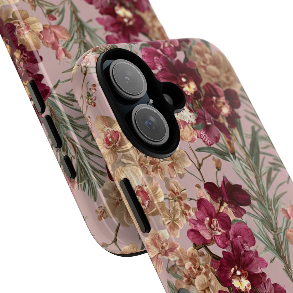 Floral Orchid Tough Phone Case — Vintage Pink Burgundy Protection