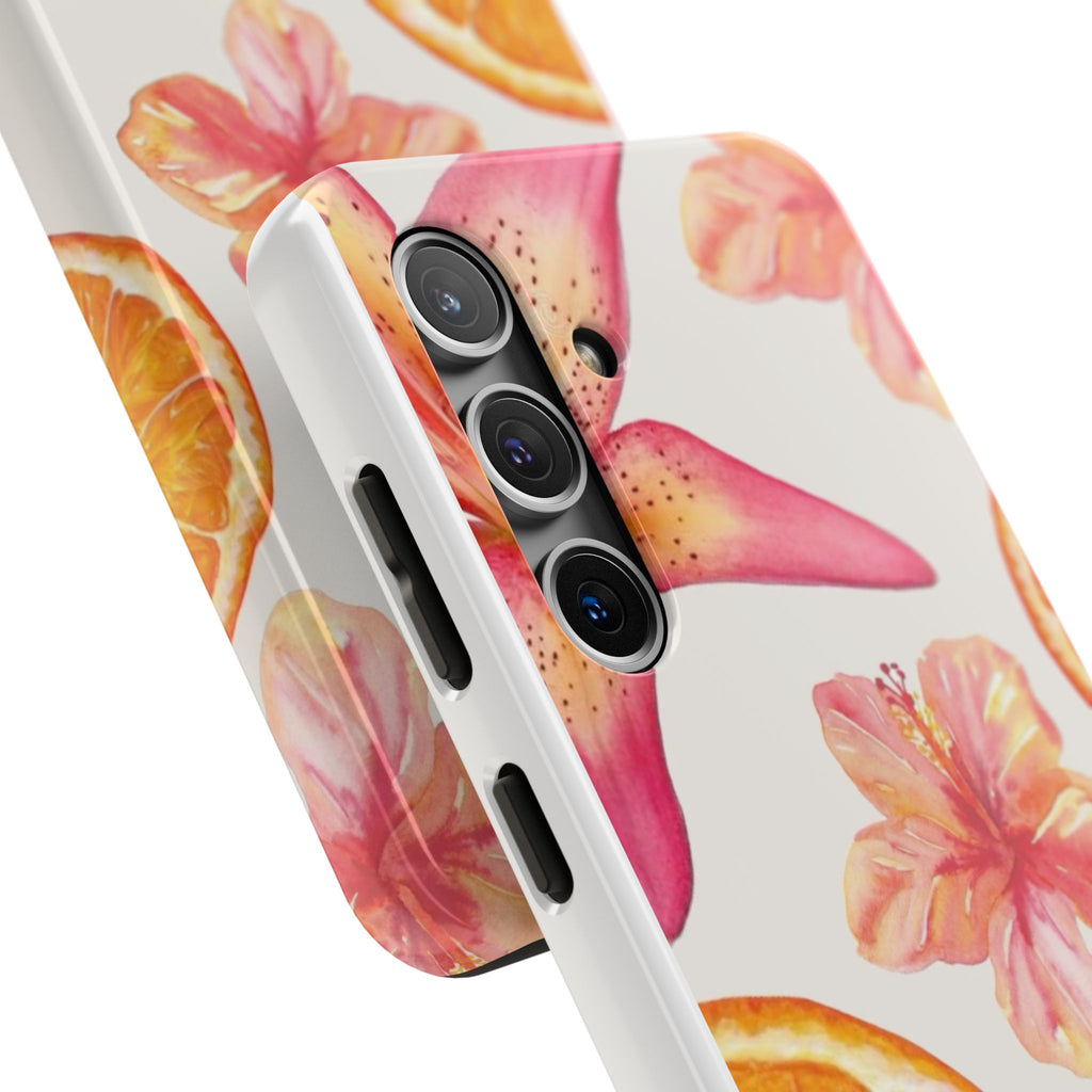 Tough Phone Case — Tropical Citrus & Pink Hibiscus Design