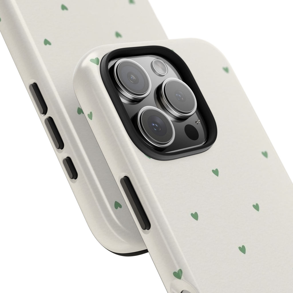 Minimal Green Heart Tough Phone Case — Protective Cute Patterned iPhone Case