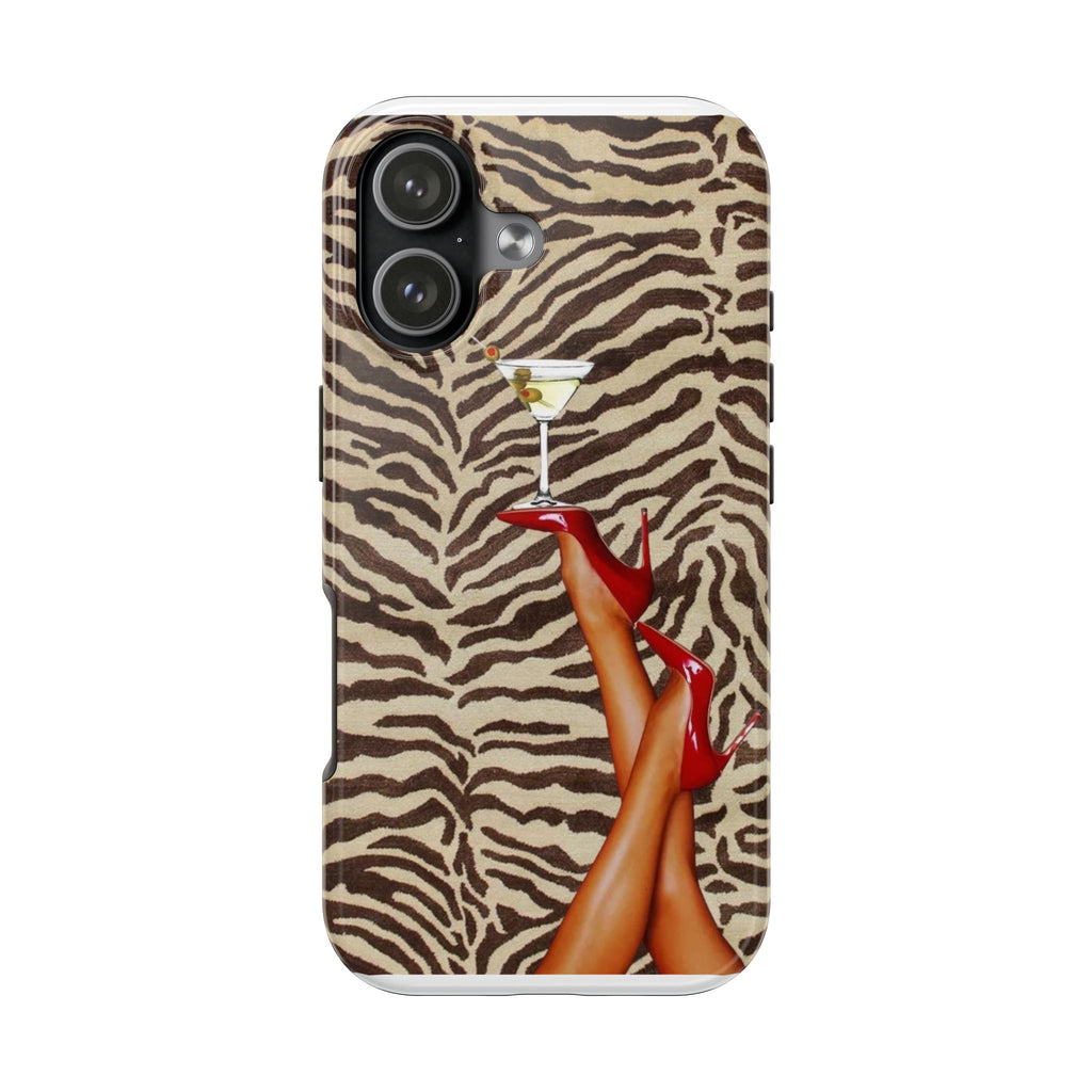Zebra Glam Tough Phone Case — Martini & Red Heels Retro Style