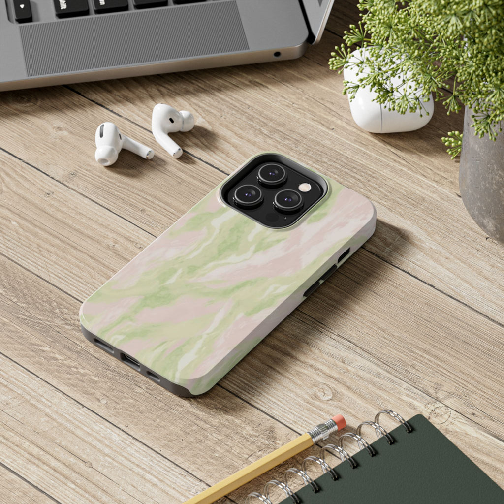 Pastel Marble Tough Phone Case — Pink & Sage Protective Phone Cover