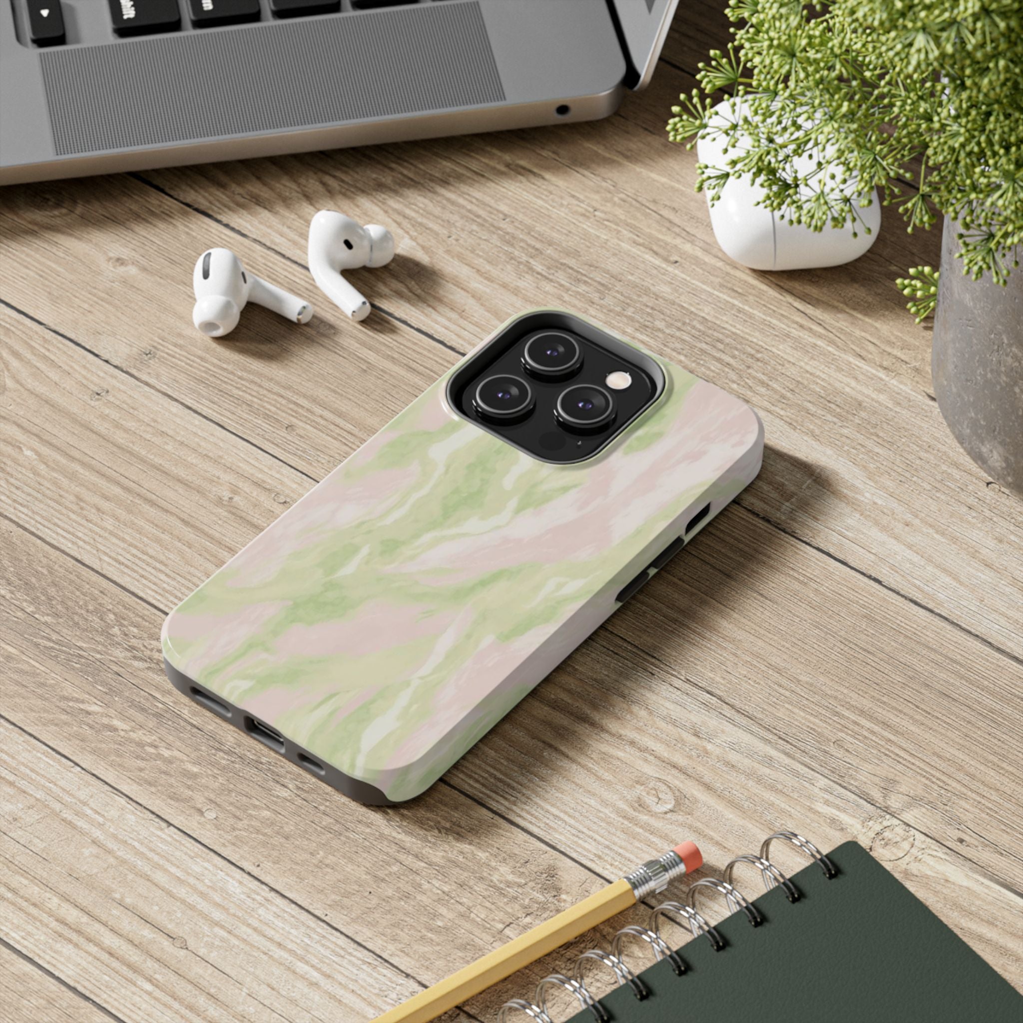Pastel Marble Tough Phone Case — Pink & Sage Protective Phone Cover