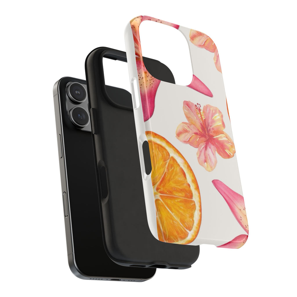 Tough Phone Case — Tropical Citrus & Pink Hibiscus Design