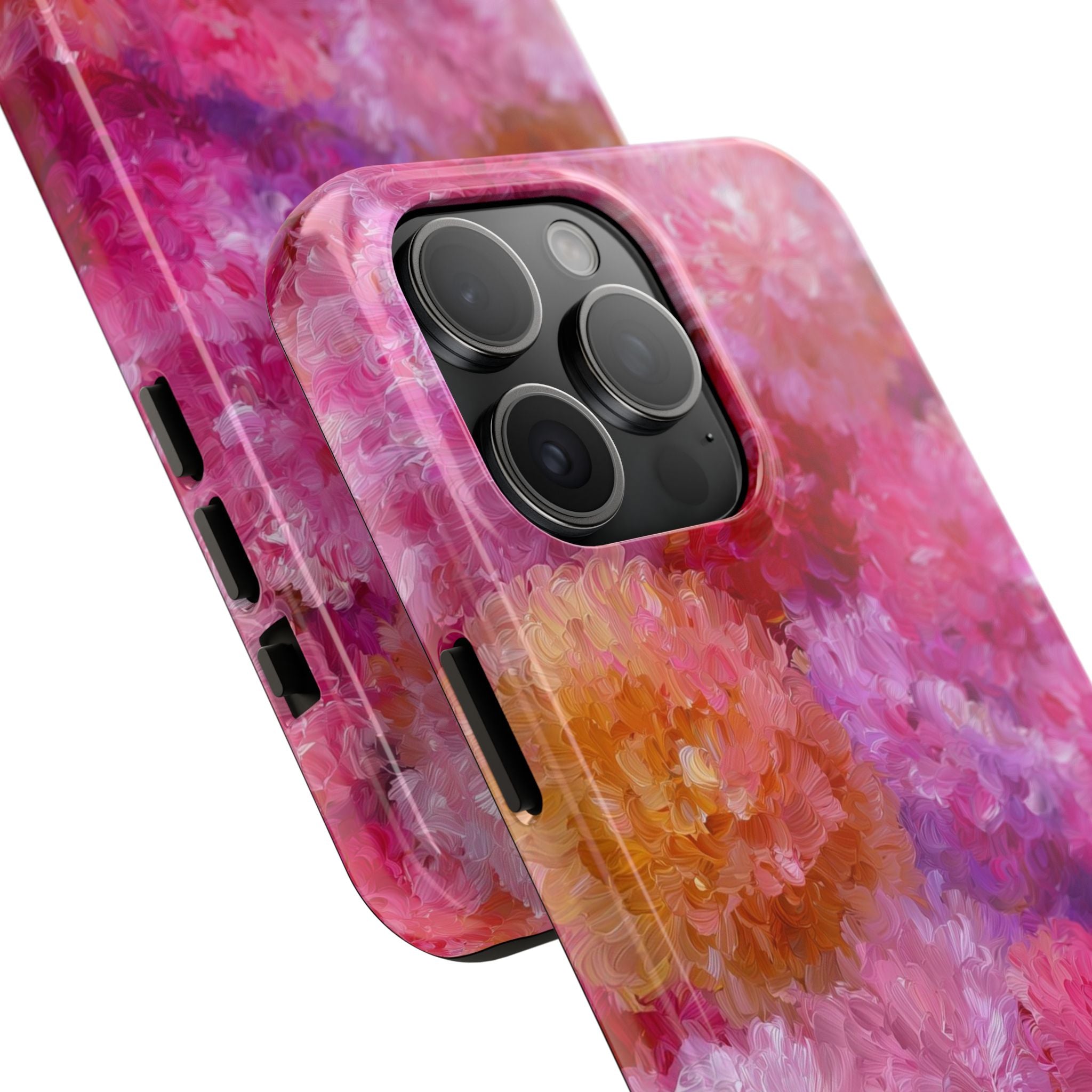 Floral Burst Tough Phone Case — Pink Watercolor Peony Protective Cover