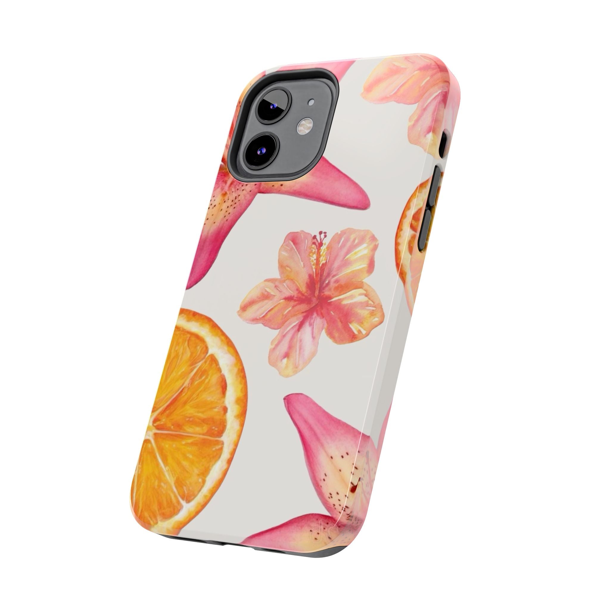 Tough Phone Case — Tropical Citrus & Pink Hibiscus Design