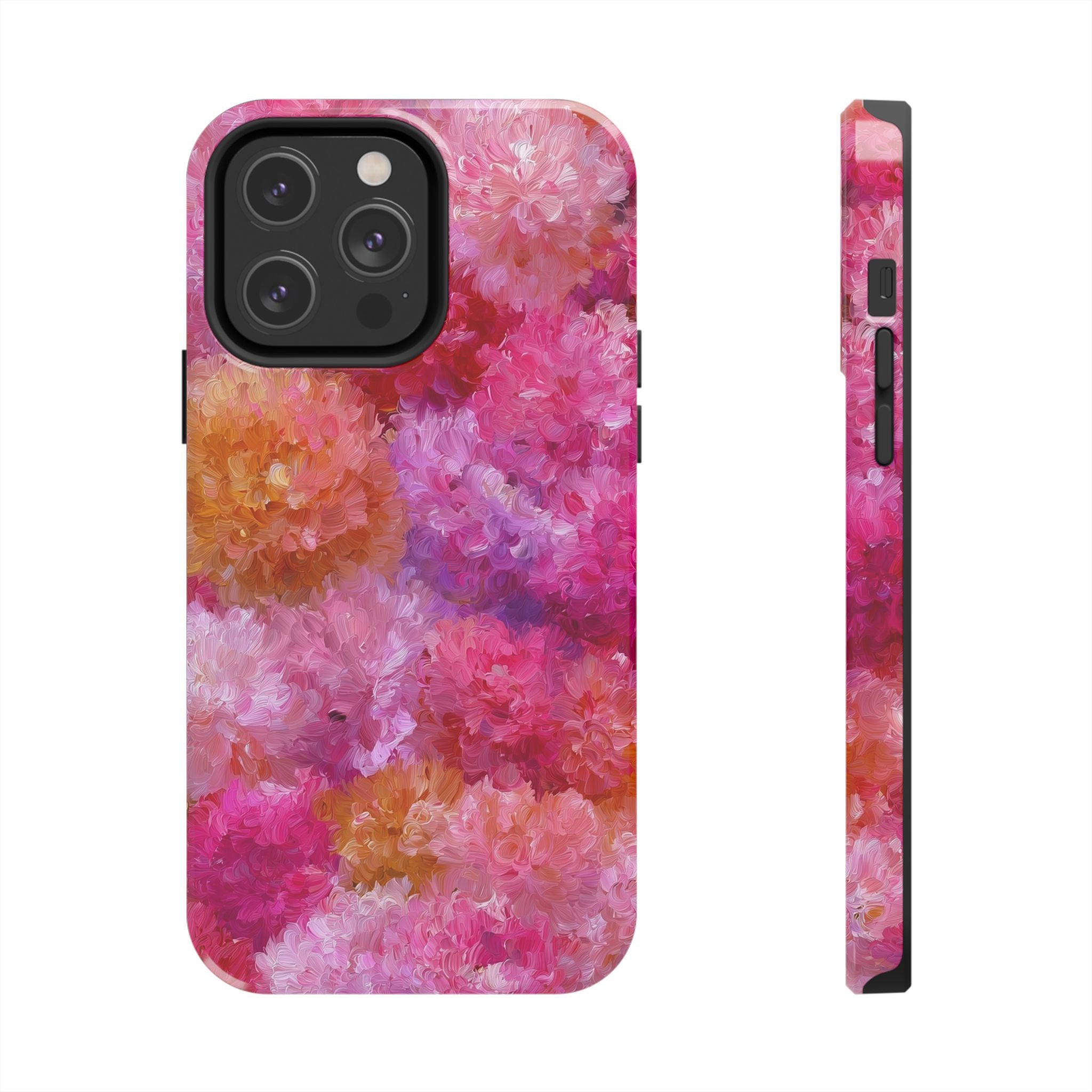 Floral Burst Tough Phone Case — Pink Watercolor Peony Protective Cover