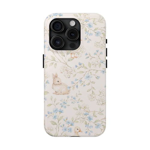 Floral Bunny Tough Phone Case — Pastel Spring Rabbit Protective Cover