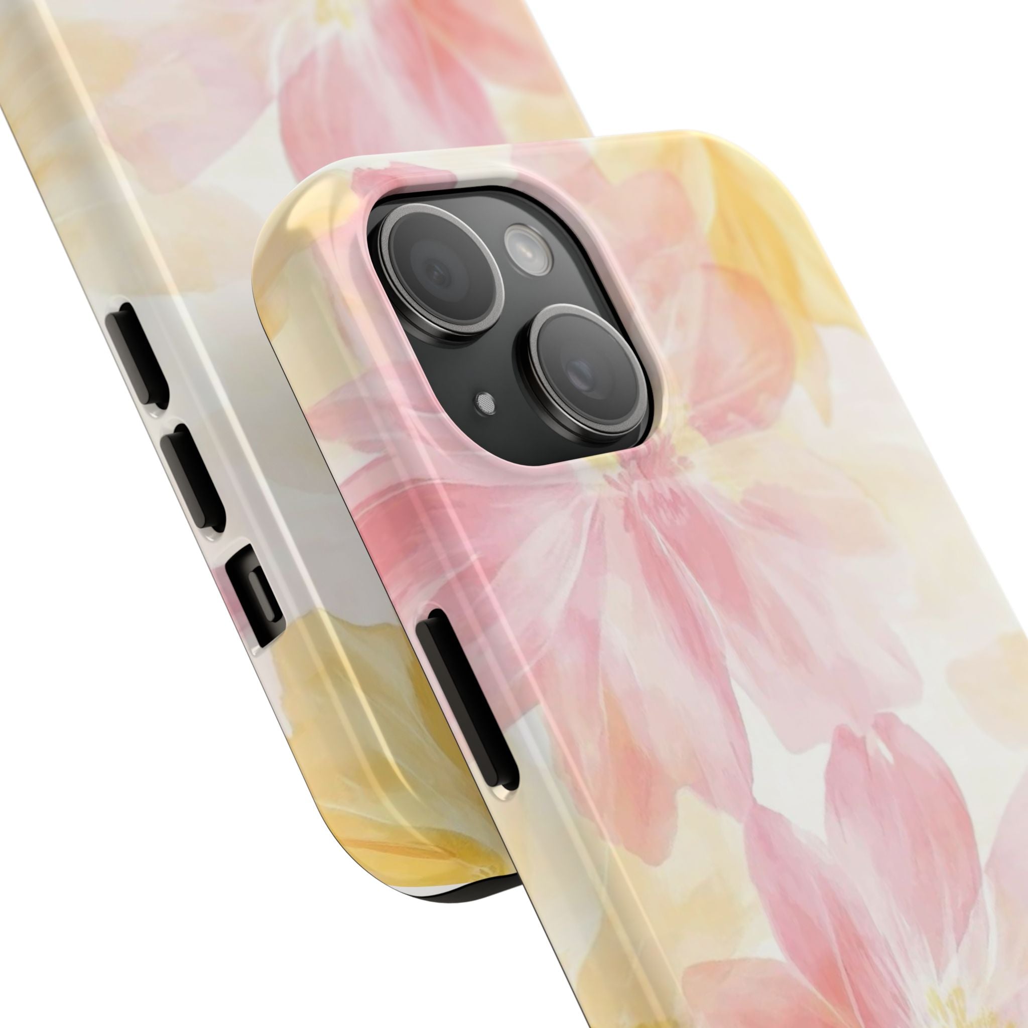 Floral Watercolor Tough Phone Case — Pink & Yellow Bloom Protective Cover
