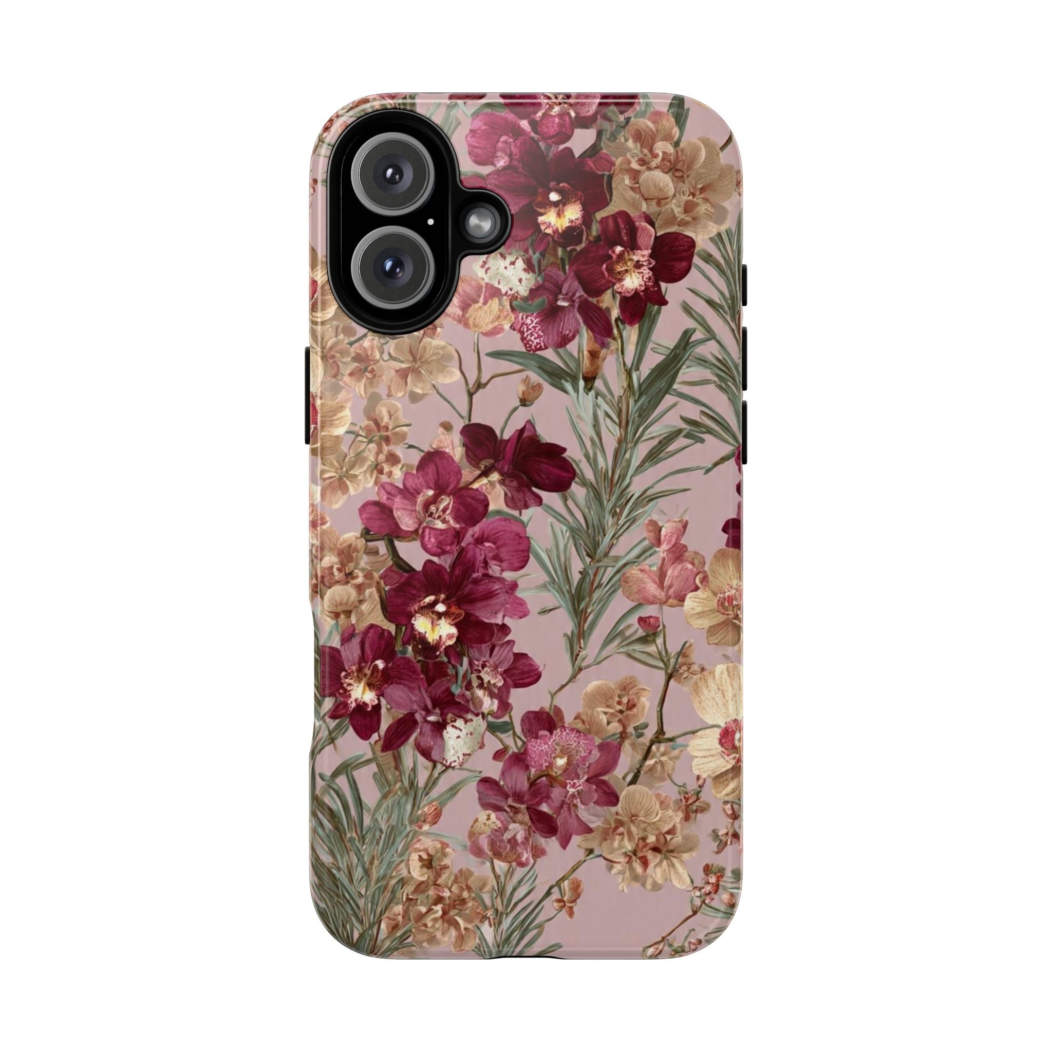 Floral Orchid Tough Phone Case — Vintage Pink Burgundy Protection