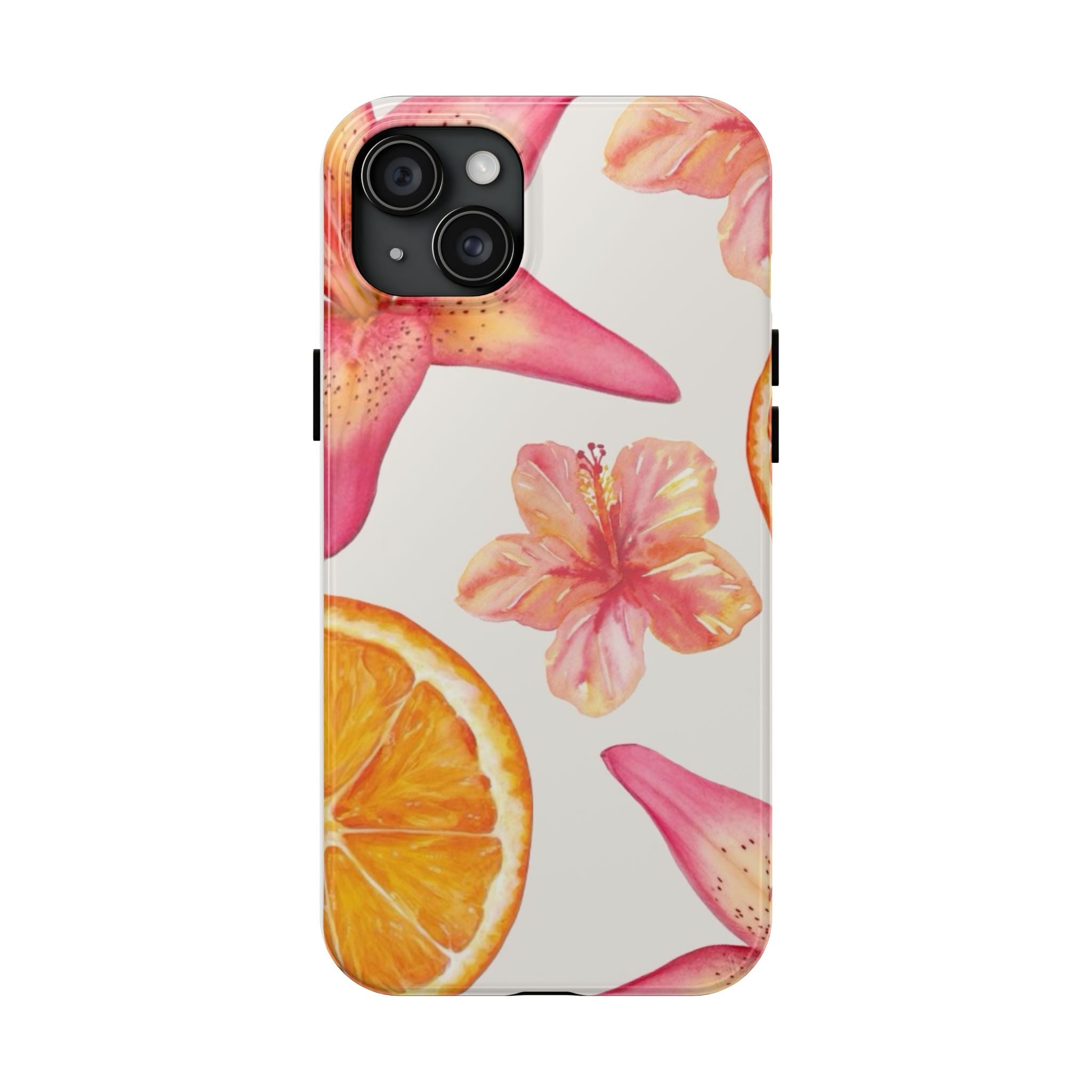 Tough Phone Case — Tropical Citrus & Pink Hibiscus Design