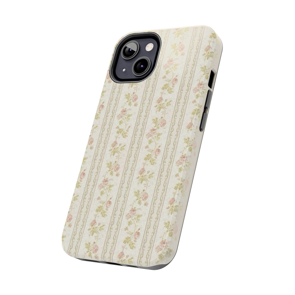 Vintage Floral Stripe Tough Phone Case — Shabby Chic Rose Protection