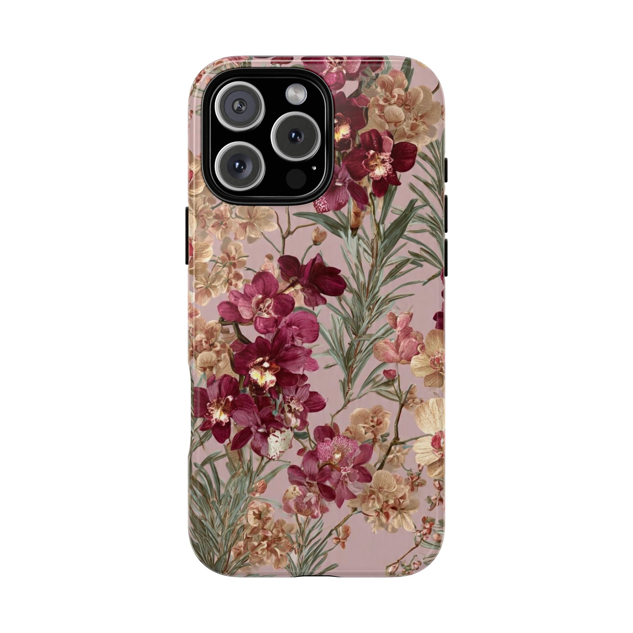 Floral Orchid Tough Phone Case — Vintage Pink Burgundy Protection