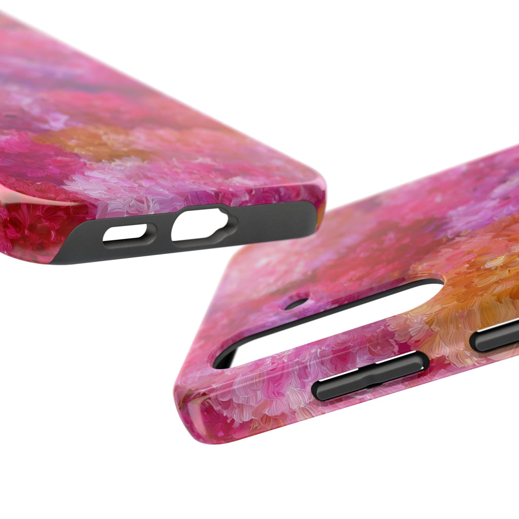 Floral Burst Tough Phone Case — Pink Watercolor Peony Protective Cover