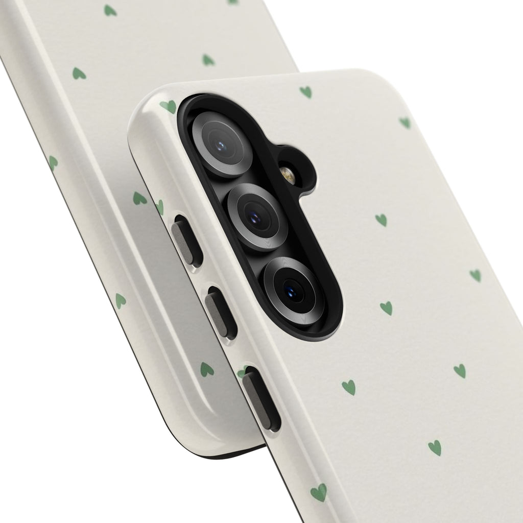 Minimal Green Heart Tough Phone Case — Protective Cute Patterned iPhone Case