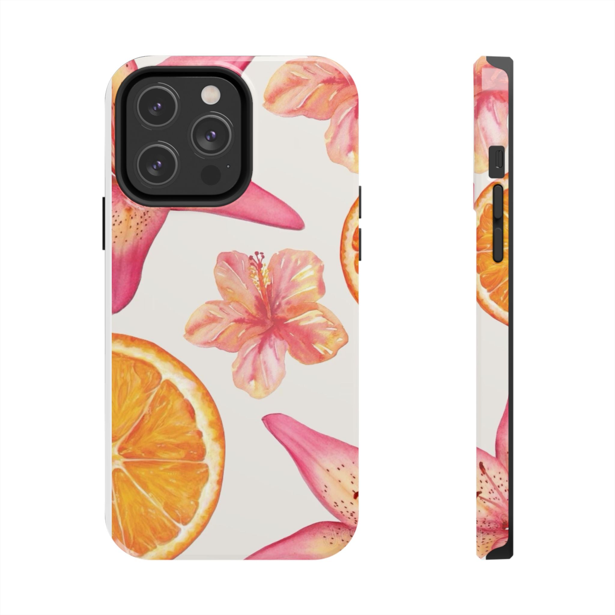 Tough Phone Case — Tropical Citrus & Pink Hibiscus Design