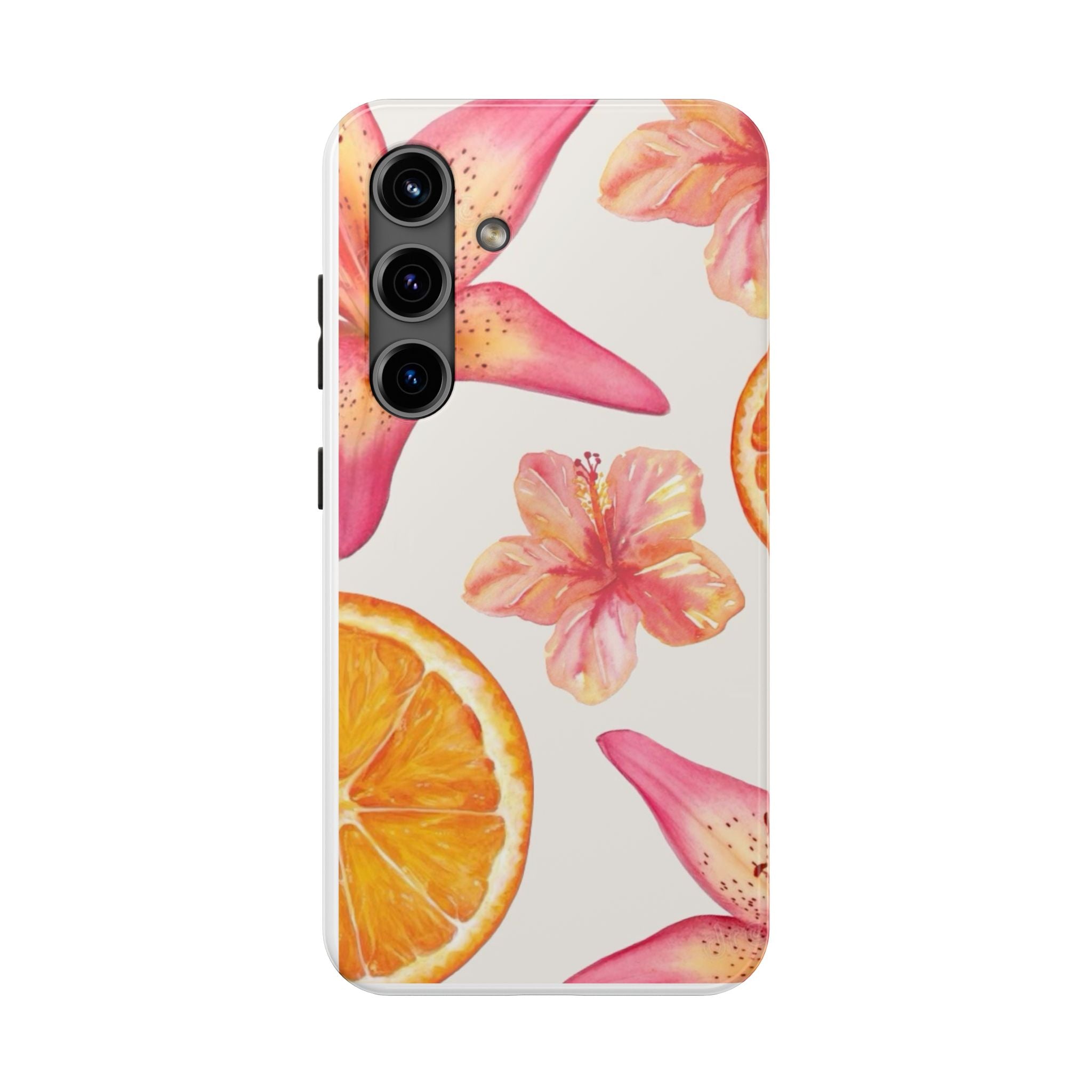 Tough Phone Case — Tropical Citrus & Pink Hibiscus Design