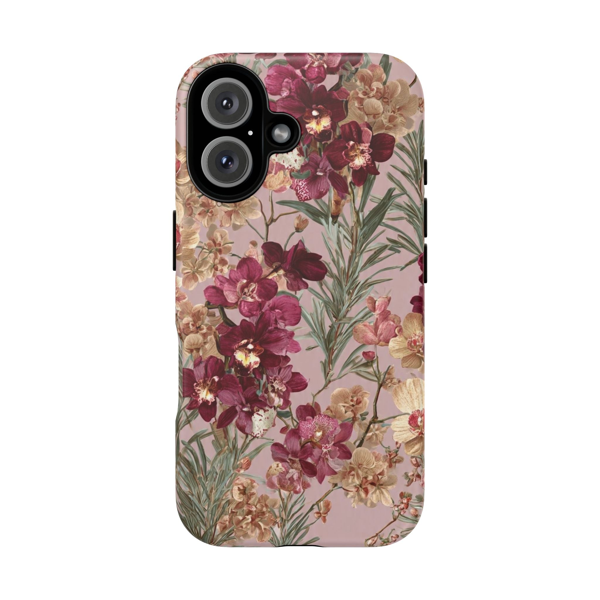Floral Orchid Tough Phone Case — Vintage Pink Burgundy Protection