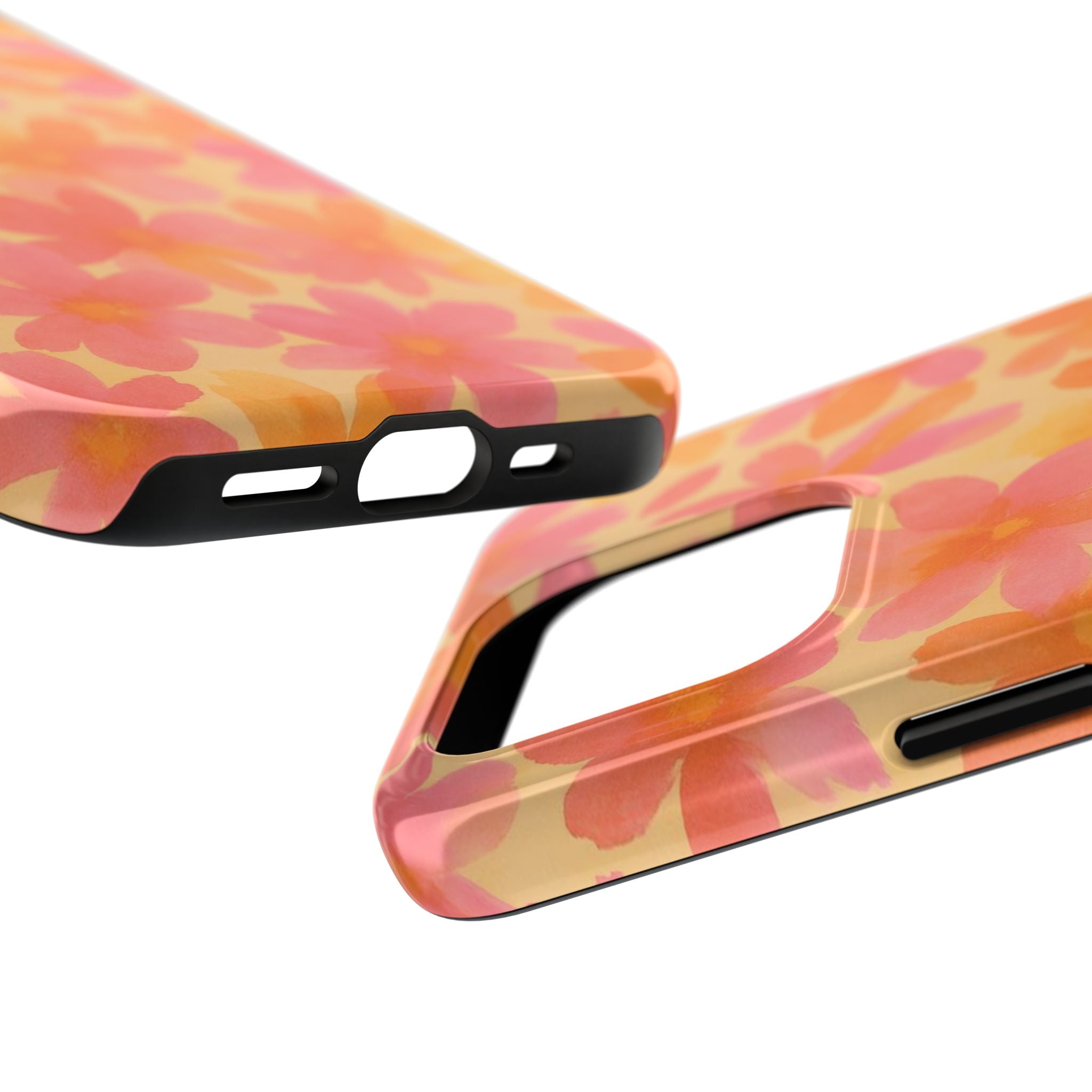 Floral Watercolor Tough Phone Case — Pink & Orange Bloom Protective Cover