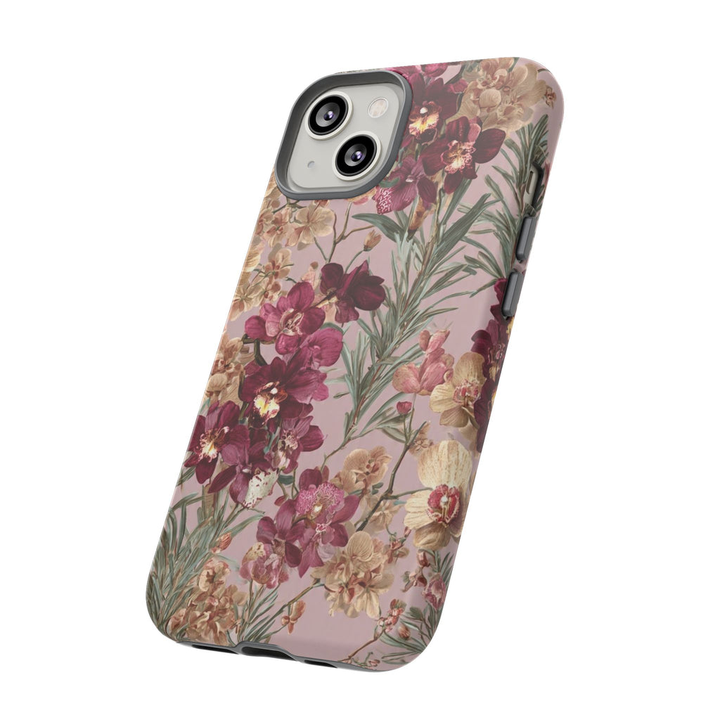 Floral Orchid Tough Phone Case — Vintage Pink Burgundy Protection