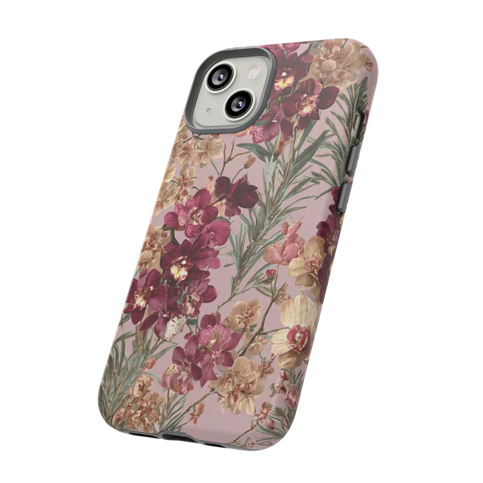 Floral Orchid Tough Phone Case — Vintage Pink Burgundy Protection