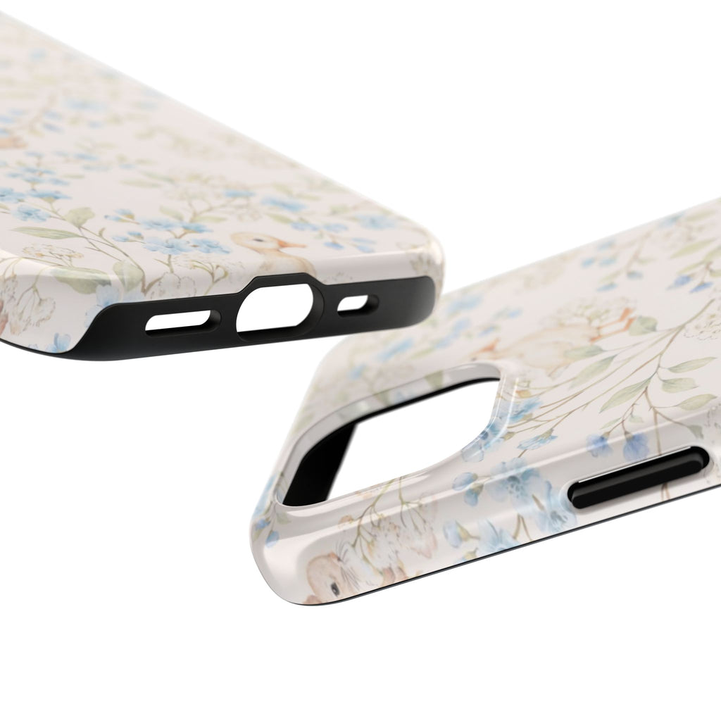 Floral Bunny Tough Phone Case — Pastel Spring Rabbit Protective Cover