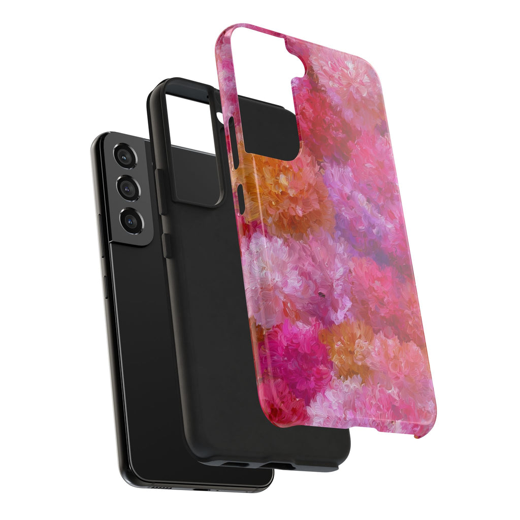 Floral Burst Tough Phone Case — Pink Watercolor Peony Protective Cover