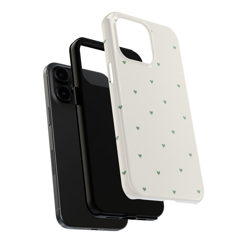 Minimal Green Heart Tough Phone Case — Protective Cute Patterned iPhone Case