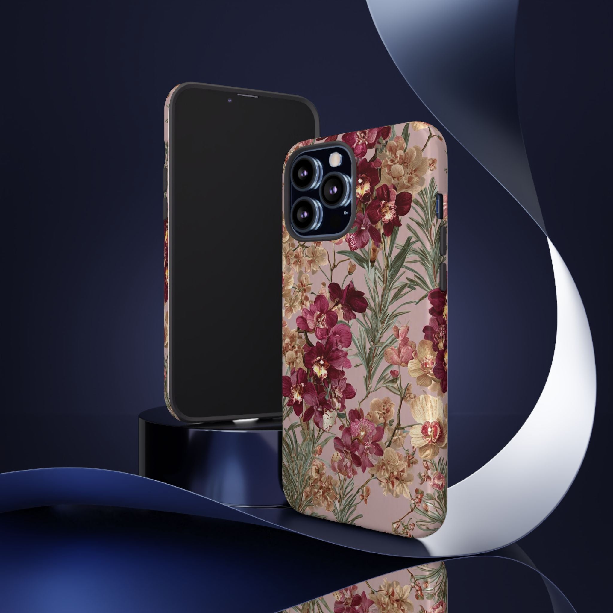 Floral Orchid Tough Phone Case — Vintage Pink Burgundy Protection