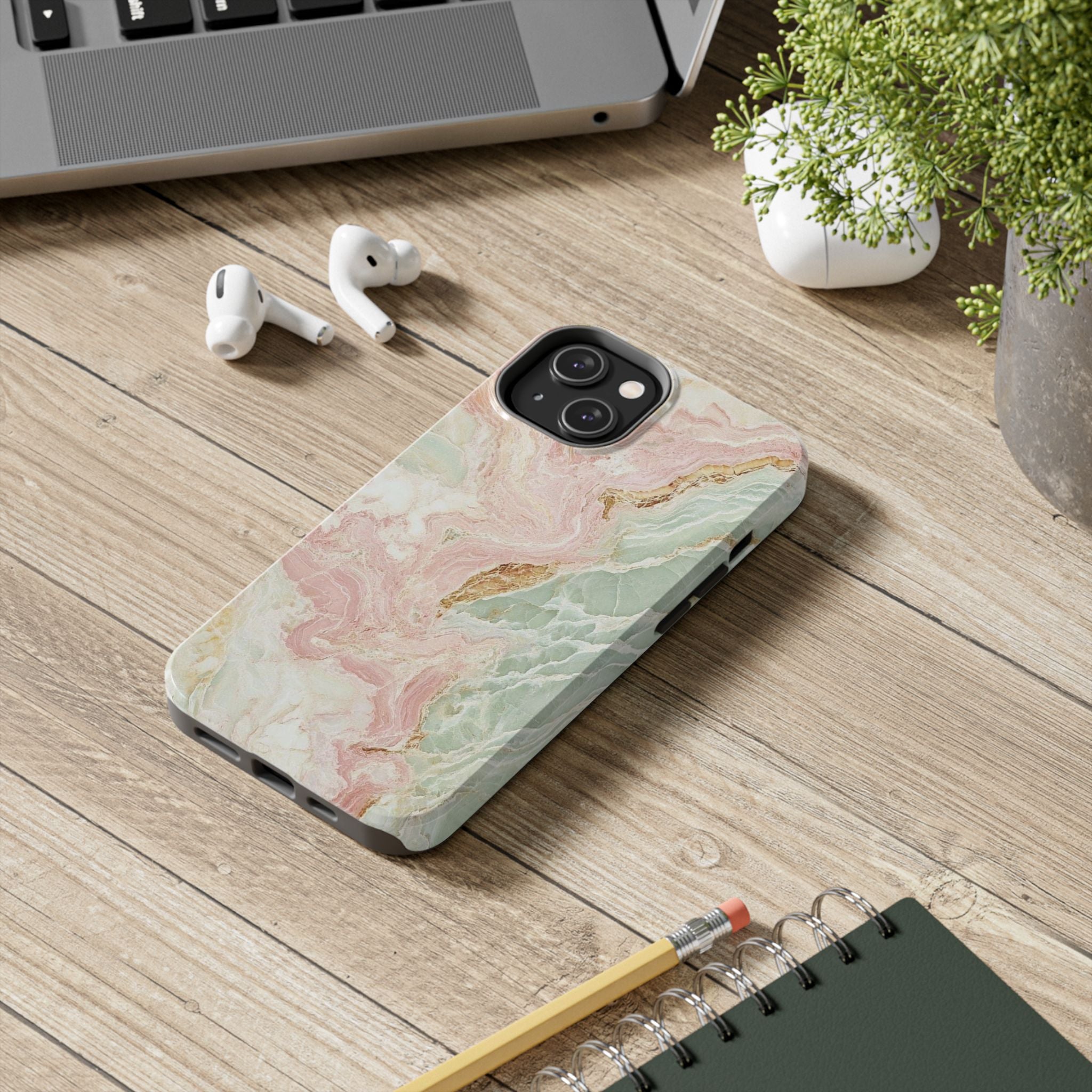 Pastel Marble Tough Phone Case – Protective iPhone Cover with Pink & Mint Swirl