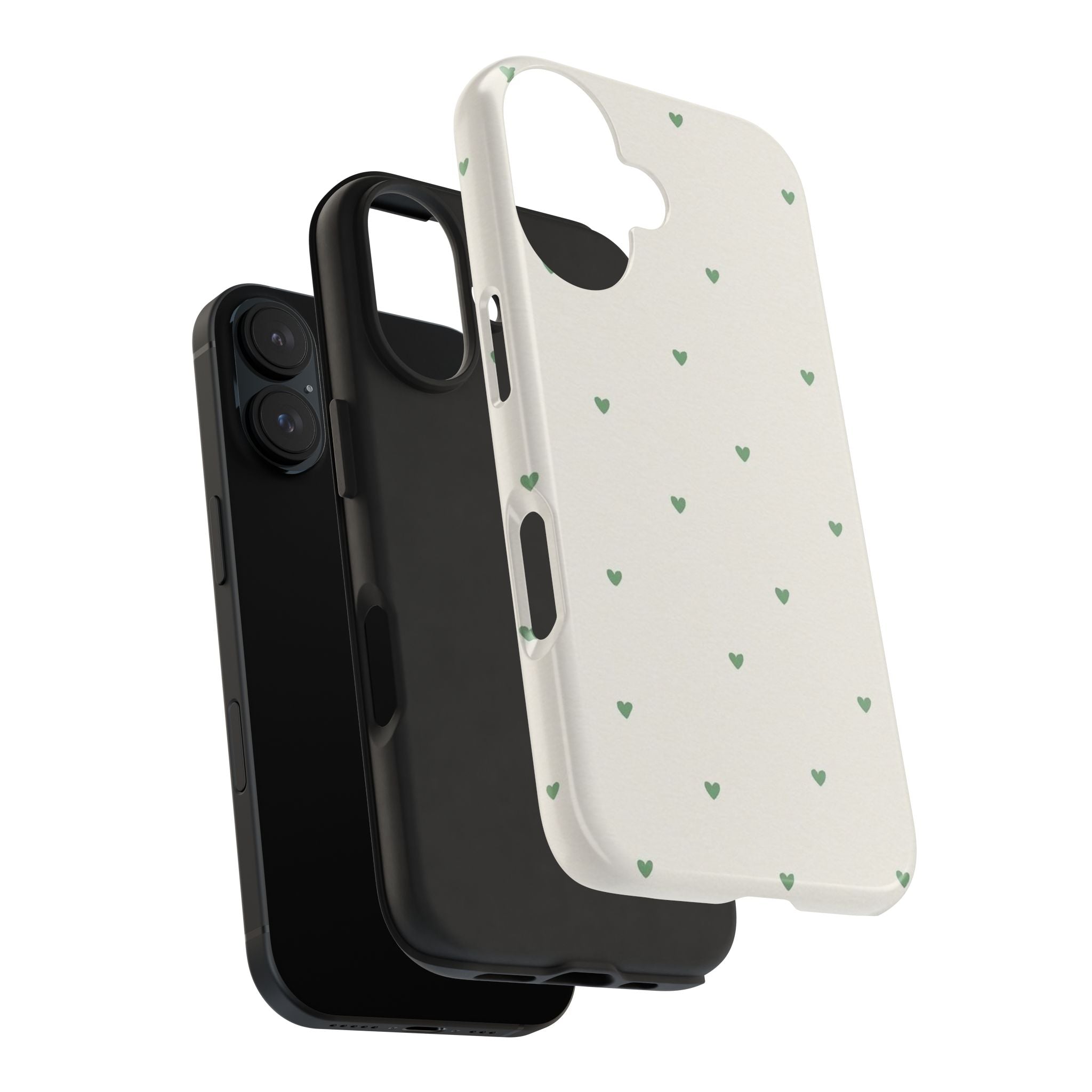 Minimal Green Heart Tough Phone Case — Protective Cute Patterned iPhone Case