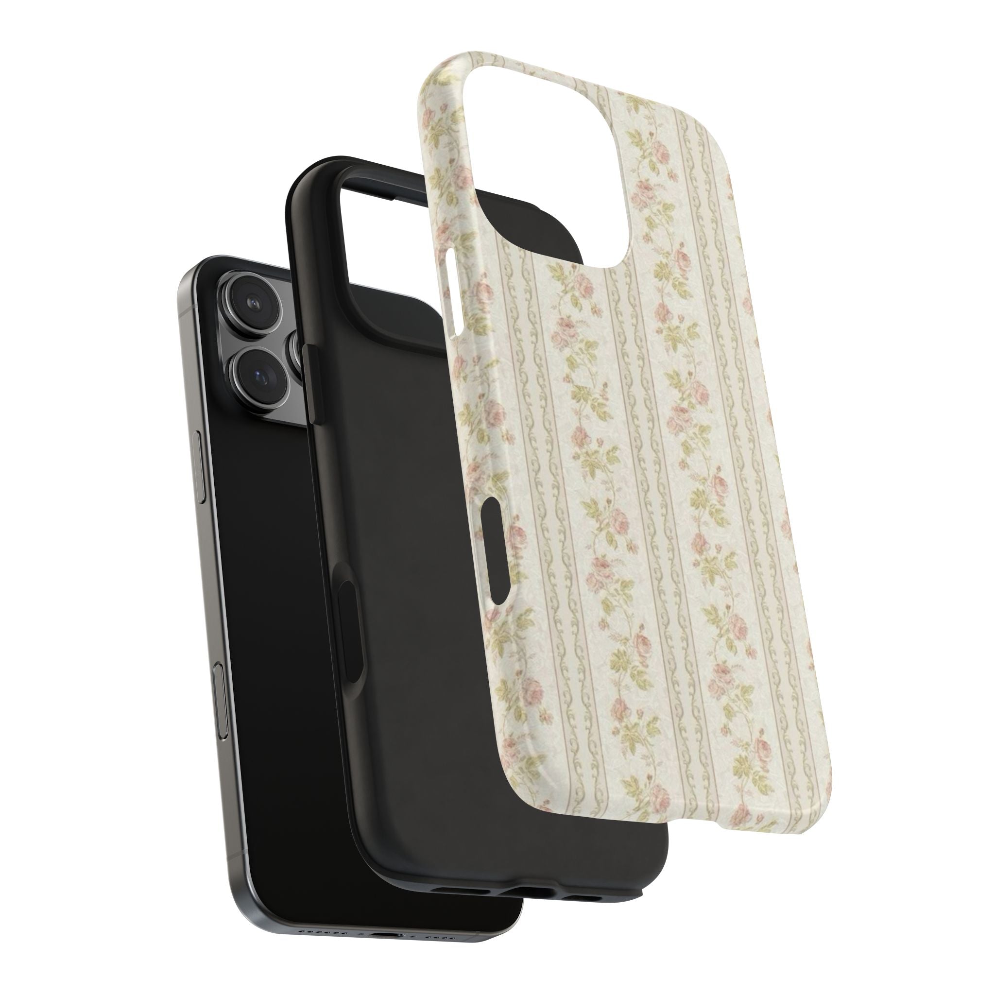 Vintage Floral Stripe Tough Phone Case — Shabby Chic Rose Protection