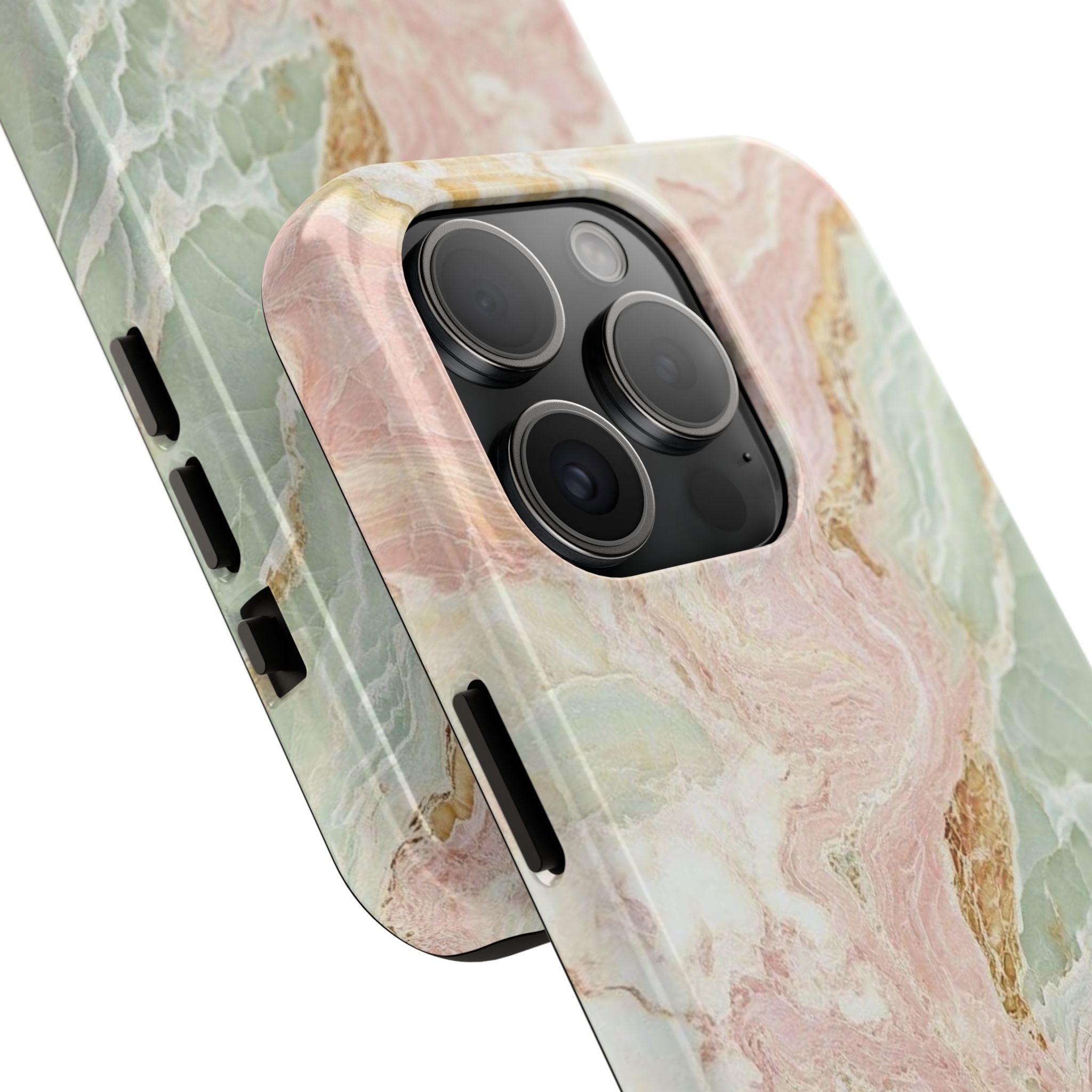 Pastel Marble Tough Phone Case – Protective iPhone Cover with Pink & Mint Swirl