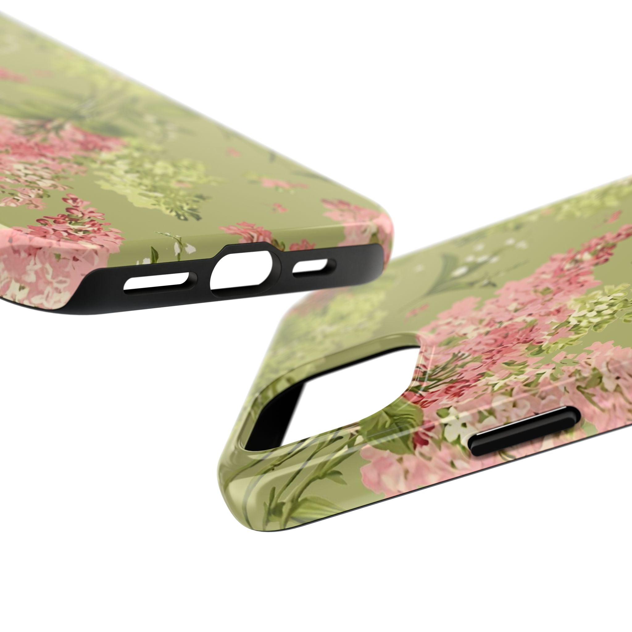 Floral Green Tough Phone Case — Vintage Pink Hydrangea Protective Phone Cover