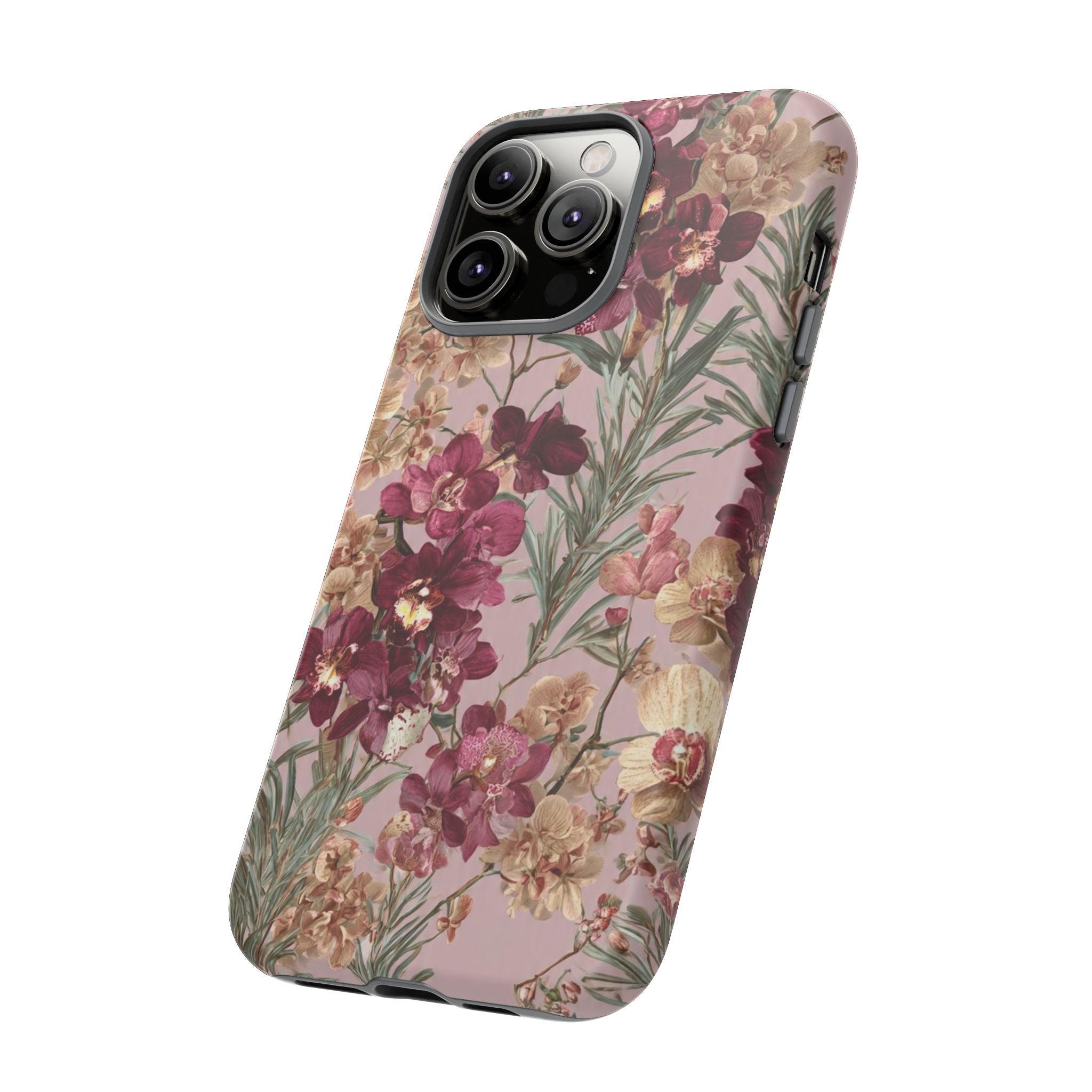 Floral Orchid Tough Phone Case — Vintage Pink Burgundy Protection