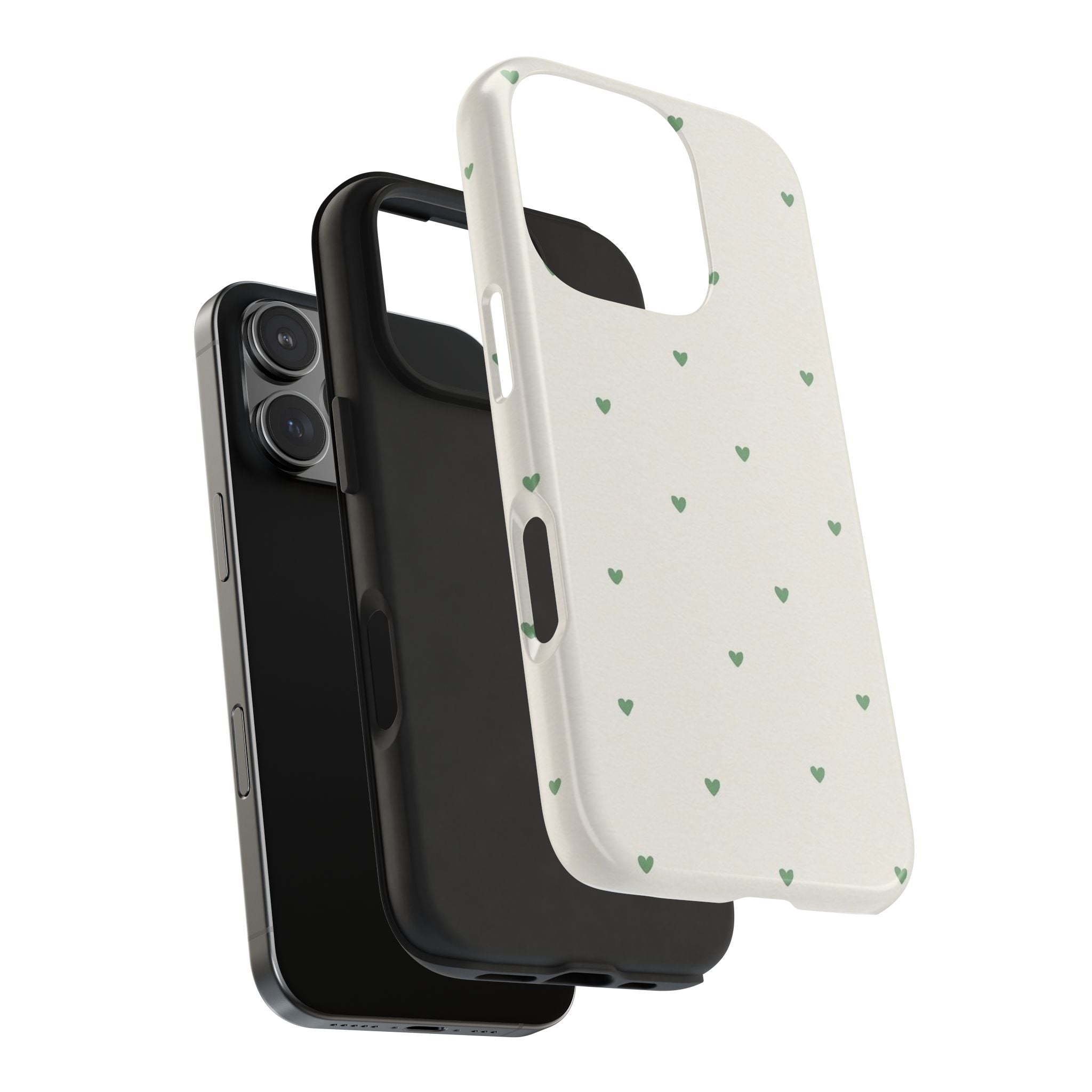Minimal Green Heart Tough Phone Case — Protective Cute Patterned iPhone Case