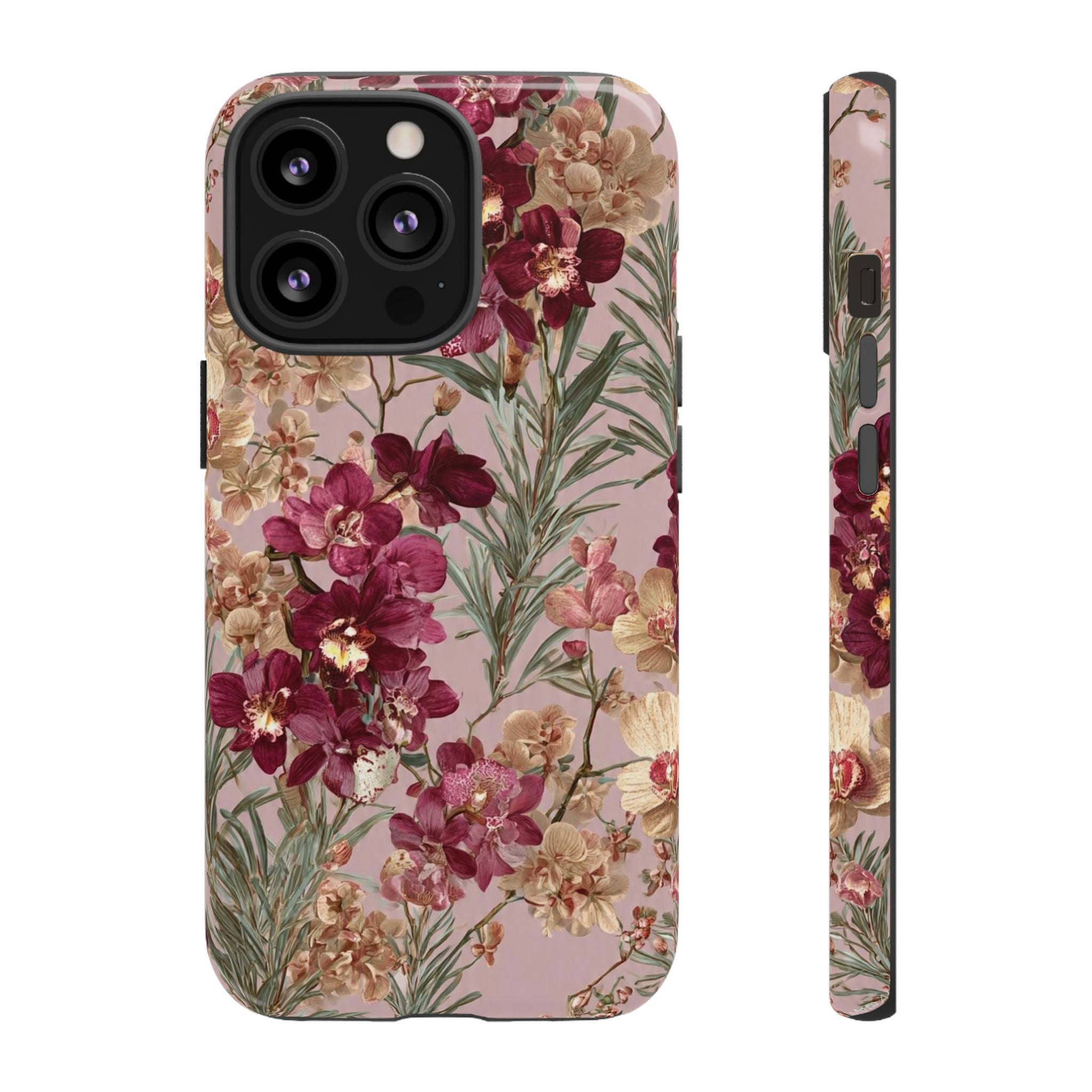 Floral Orchid Tough Phone Case — Vintage Pink Burgundy Protection