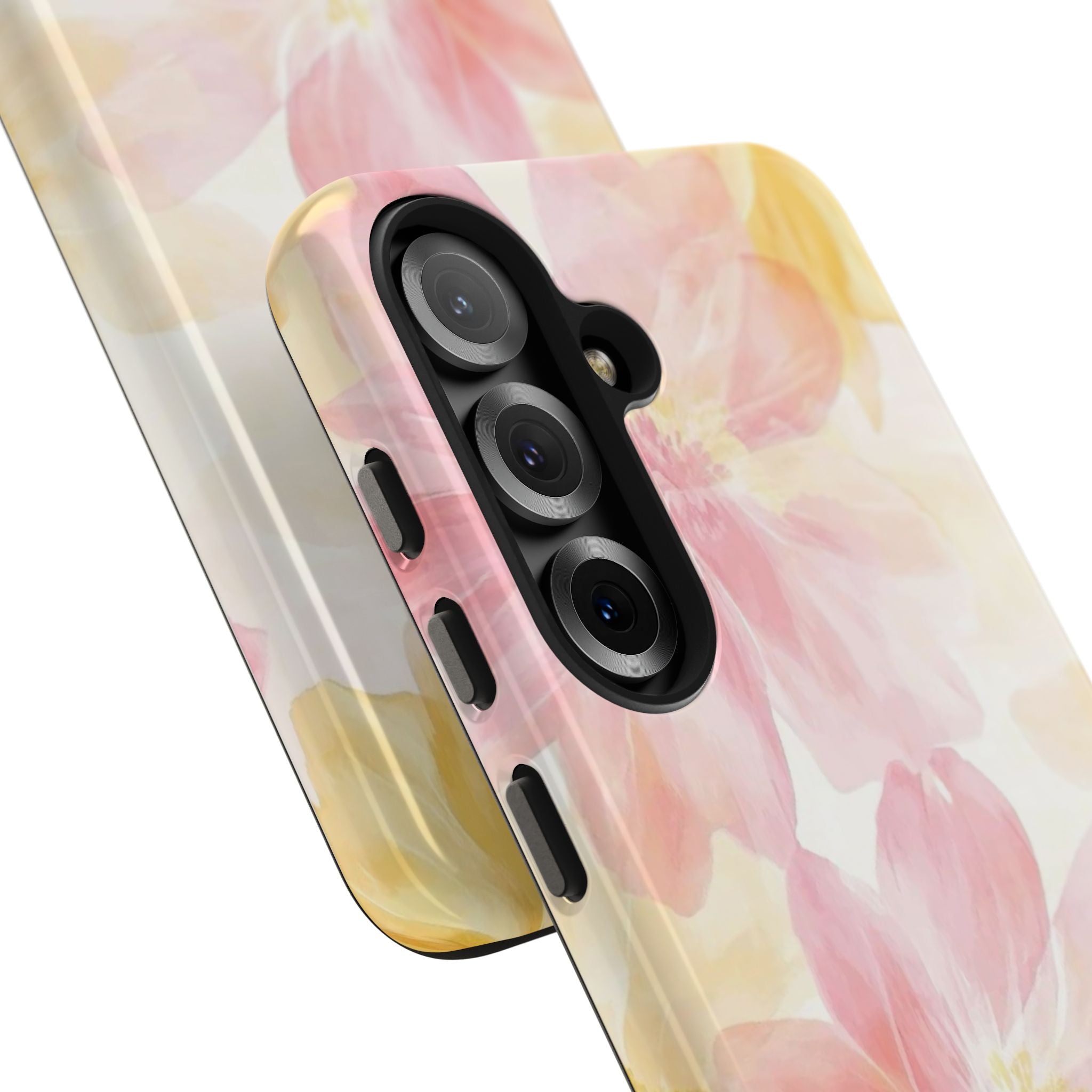 Floral Watercolor Tough Phone Case — Pink & Yellow Bloom Protective Cover