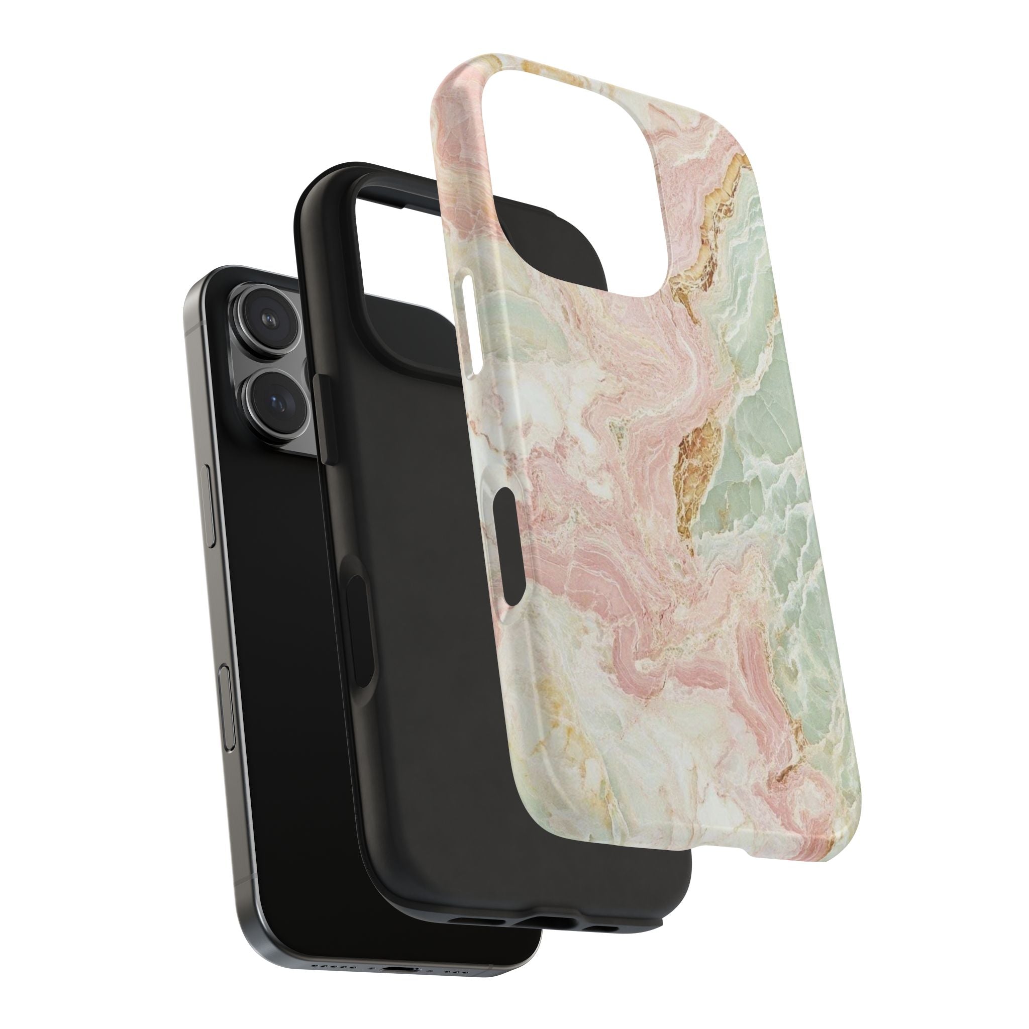 Pastel Marble Tough Phone Case – Protective iPhone Cover with Pink & Mint Swirl