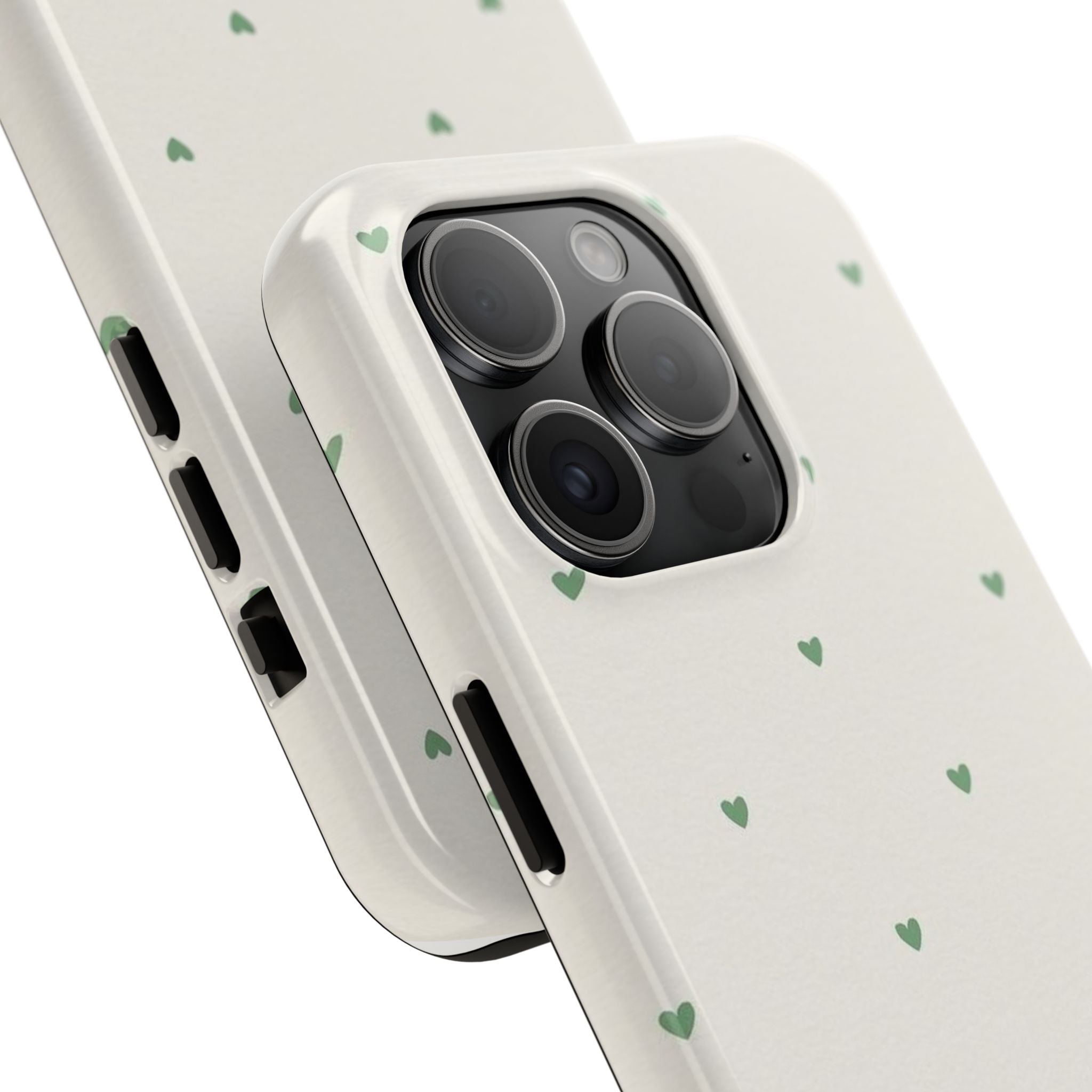 Minimal Green Heart Tough Phone Case — Protective Cute Patterned iPhone Case