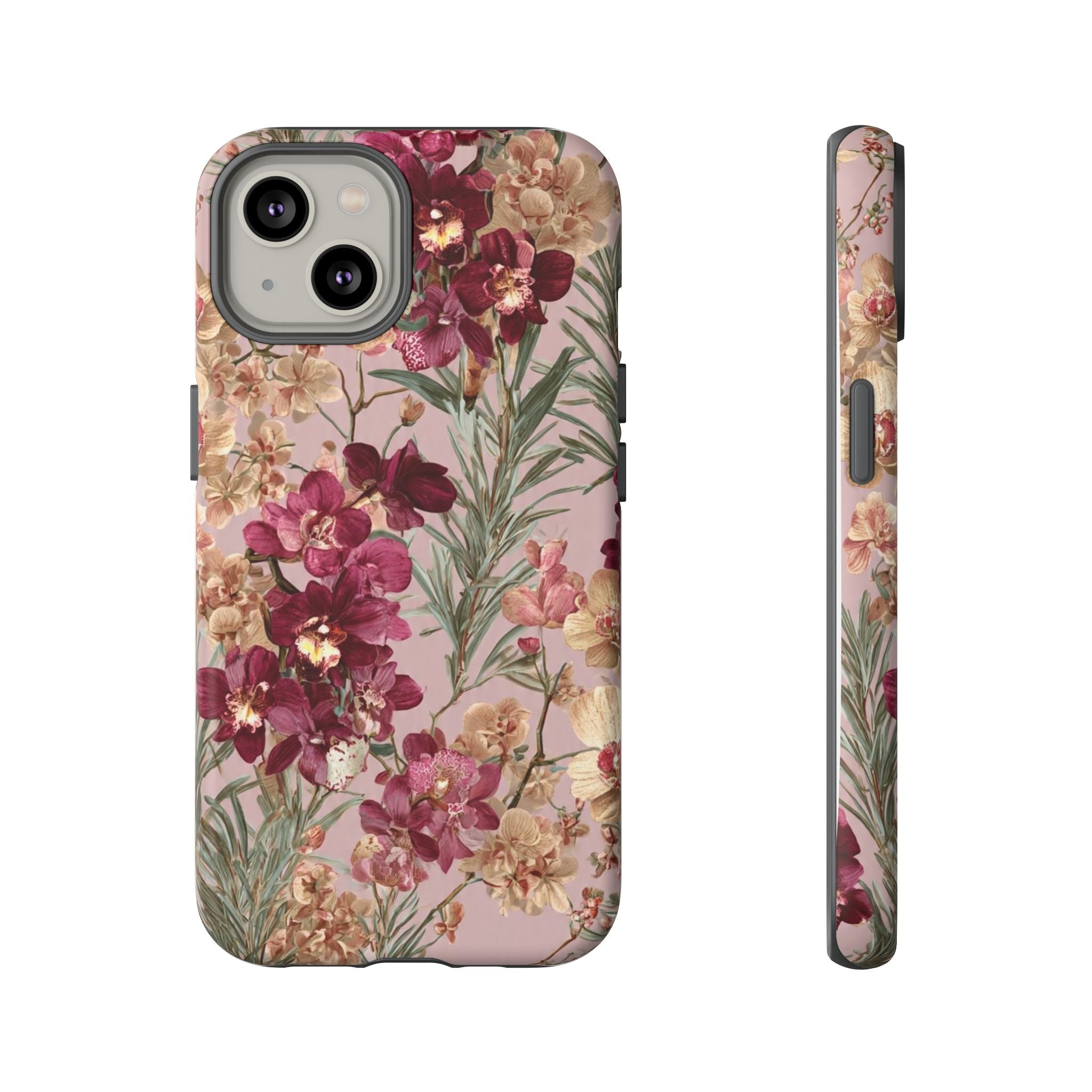 Floral Orchid Tough Phone Case — Vintage Pink Burgundy Protection
