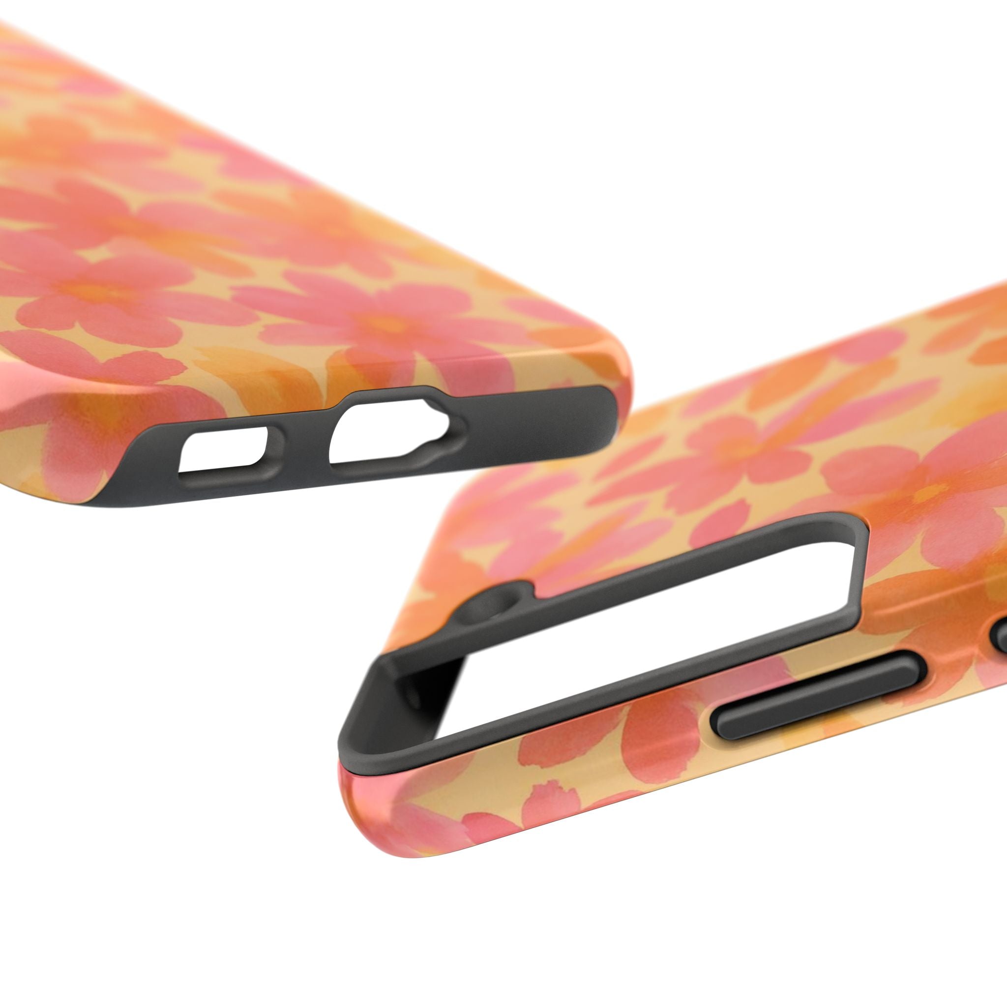 Floral Watercolor Tough Phone Case — Pink & Orange Bloom Protective Cover