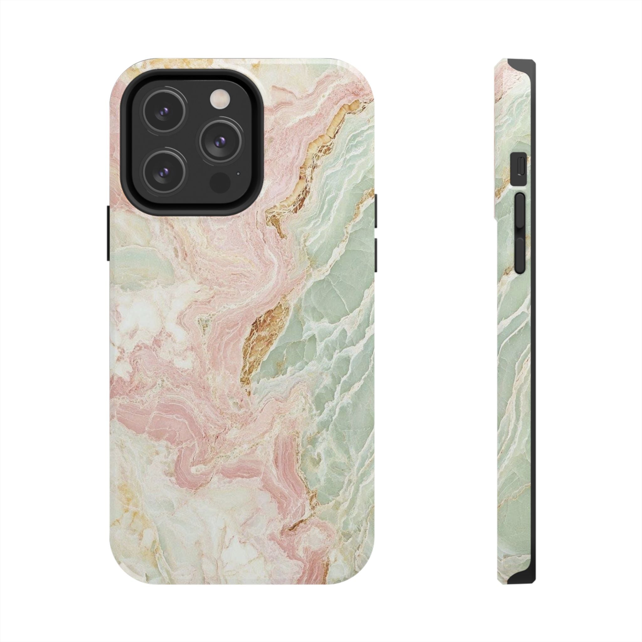 Pastel Marble Tough Phone Case – Protective iPhone Cover with Pink & Mint Swirl