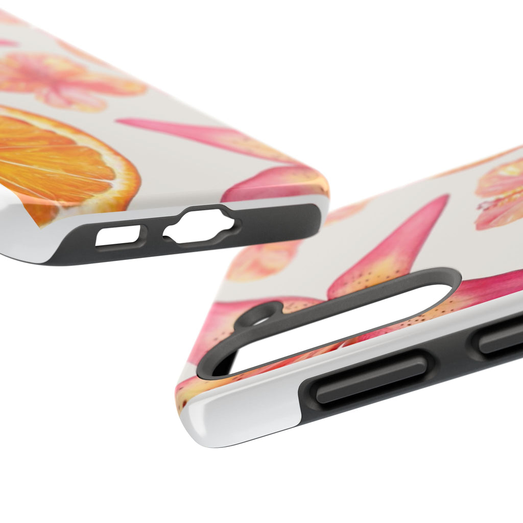 Tough Phone Case — Tropical Citrus & Pink Hibiscus Design