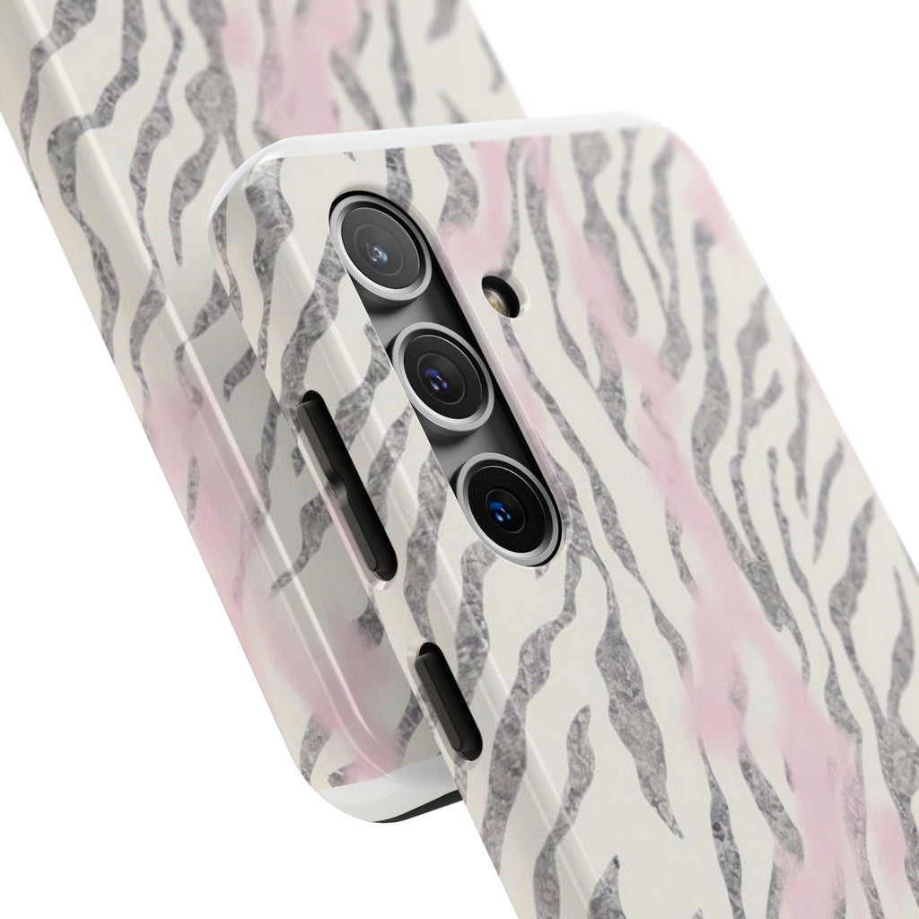 Zebra Blush Tough Phone Case — Pink Marble Animal Print Protective Cover