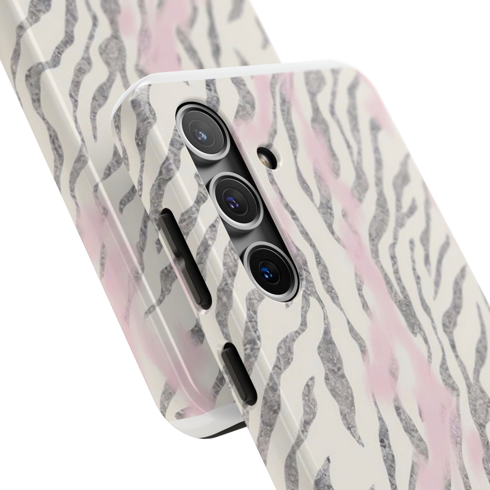 Zebra Blush Tough Phone Case — Pink Marble Animal Print Protective Cover